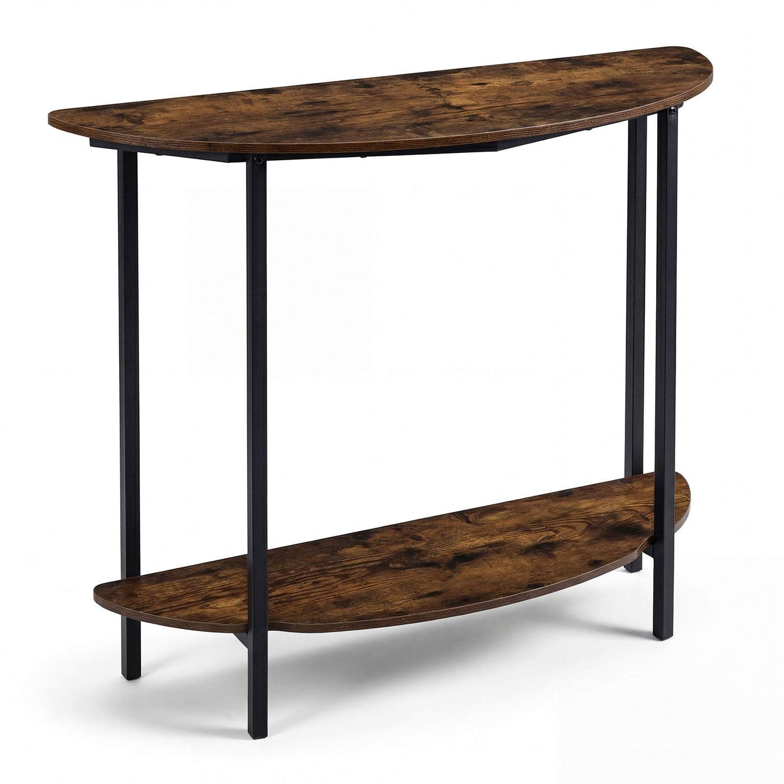 Halvmåneformad konsolbord med 2 hyllor – Rustikt brunt | Hem & Hobby | Pryloteket