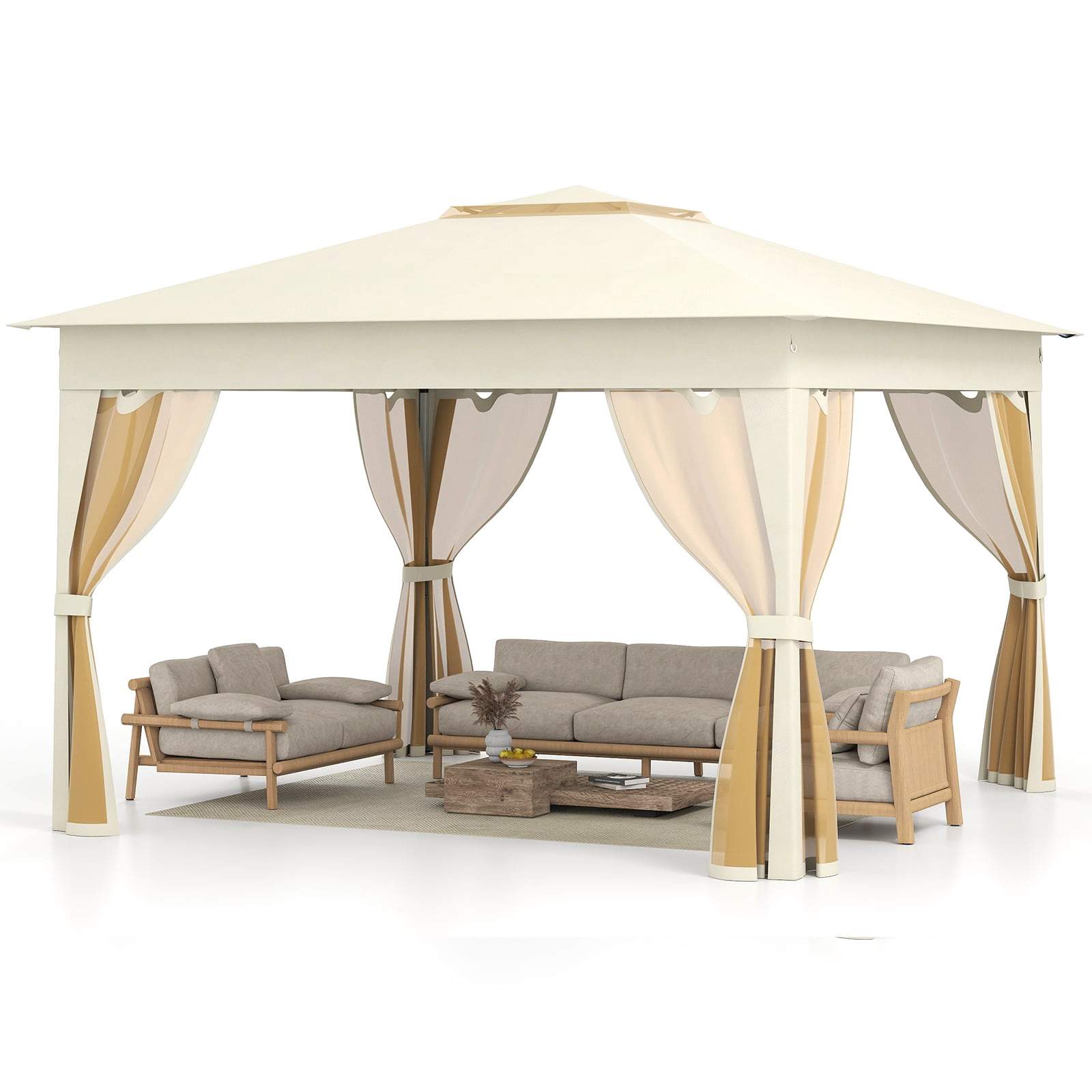 Pop-up-tält med tak, nätsidor, enkel uppsättning, beige | Hem & Hobby | Pryloteket