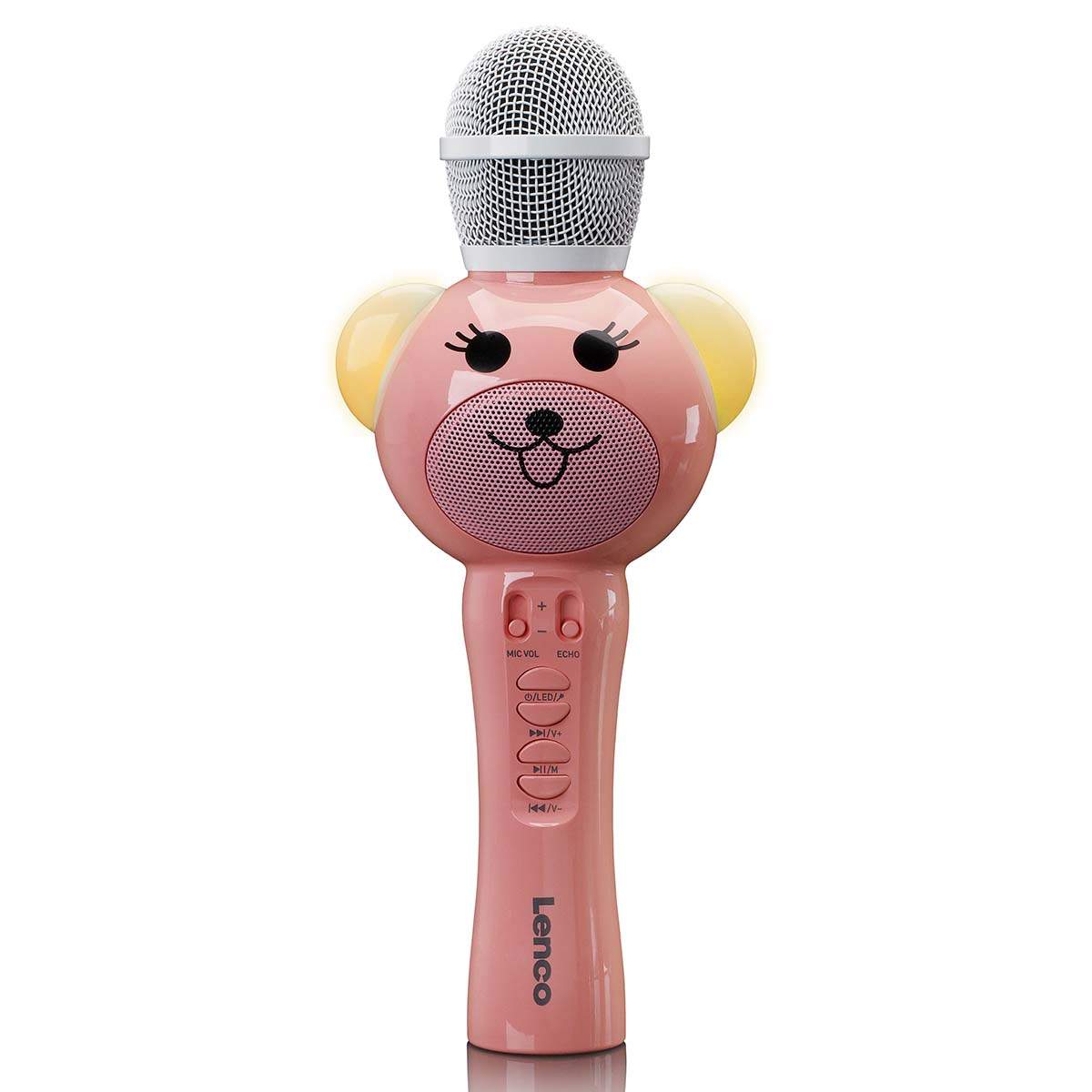 Karaoke-mikrofon med Bluetooth, SD-stik, LED-lys, lyserød