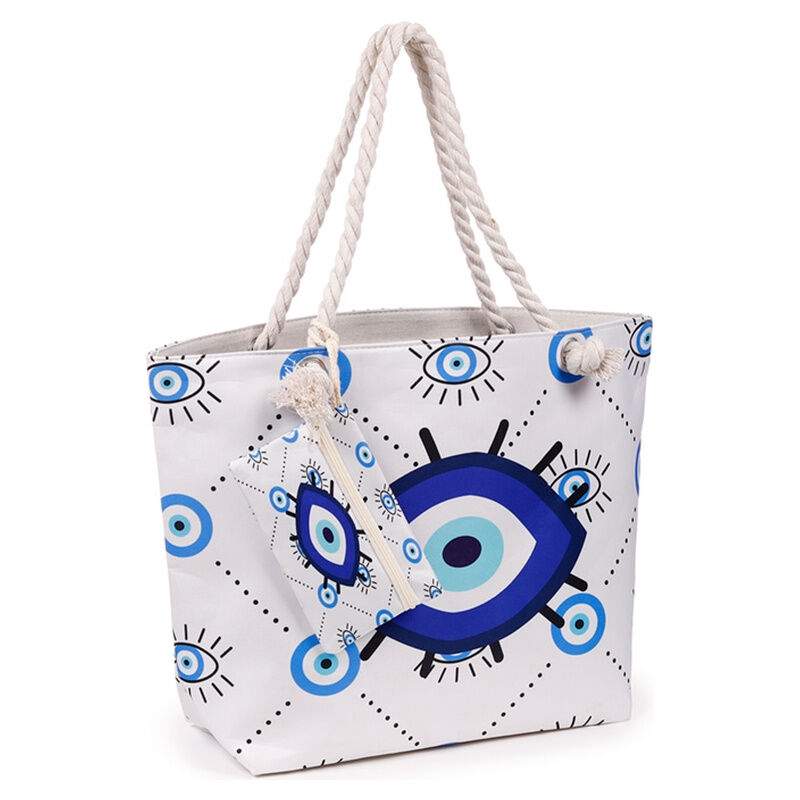 Turkish Eye strandtaskesæt – bomuld, 37x53x15cm