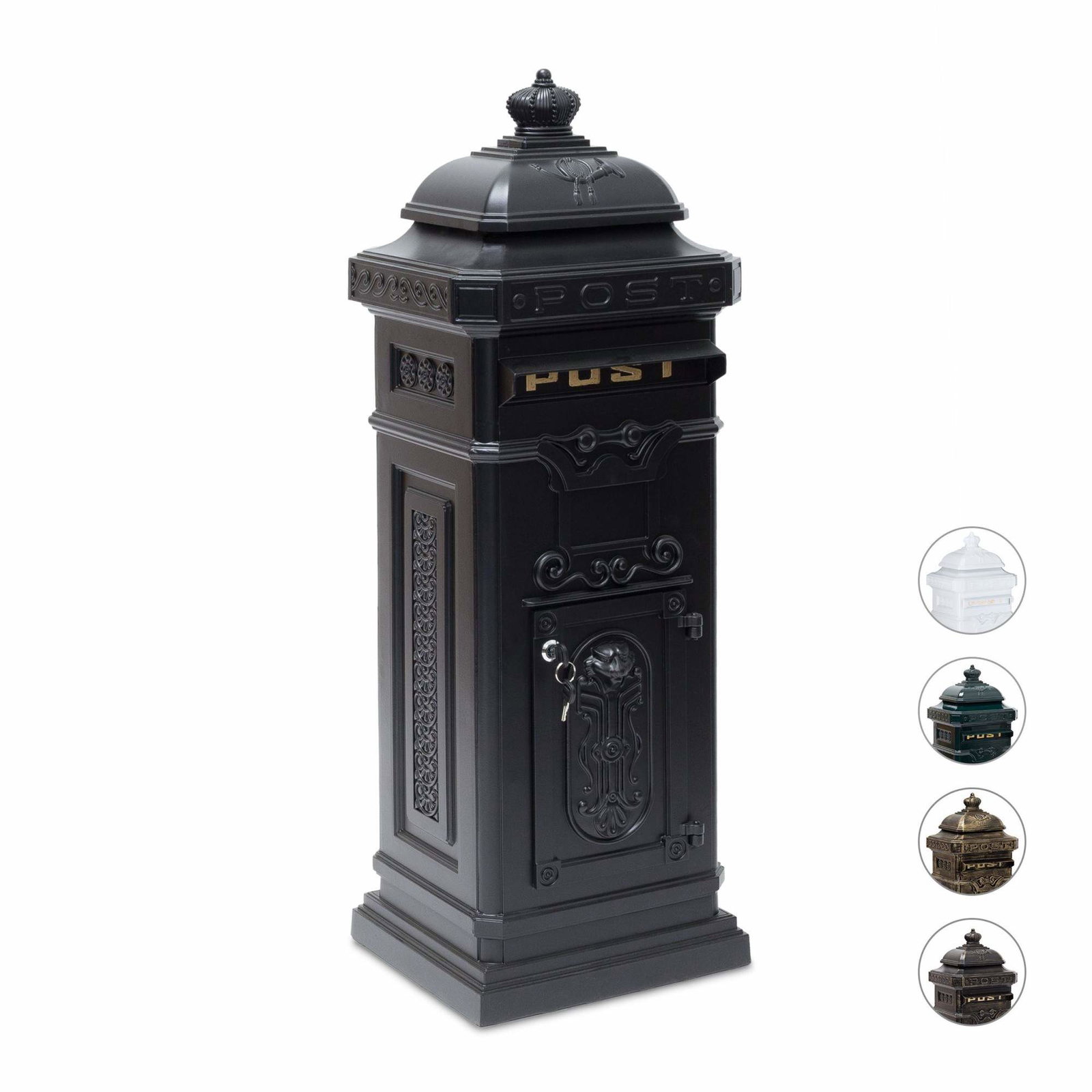 Fritstående postkasse i støbt aluminium i antik stil