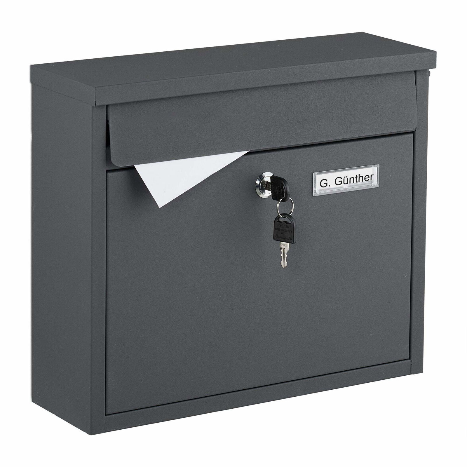 Vægmonteret postkasse i jern – stor sprække, 4 nøgler medfølger