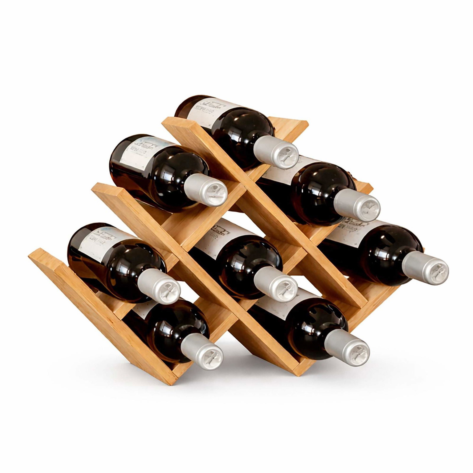 Bambus vinreol – Plads til 8 flasker, W-formet design