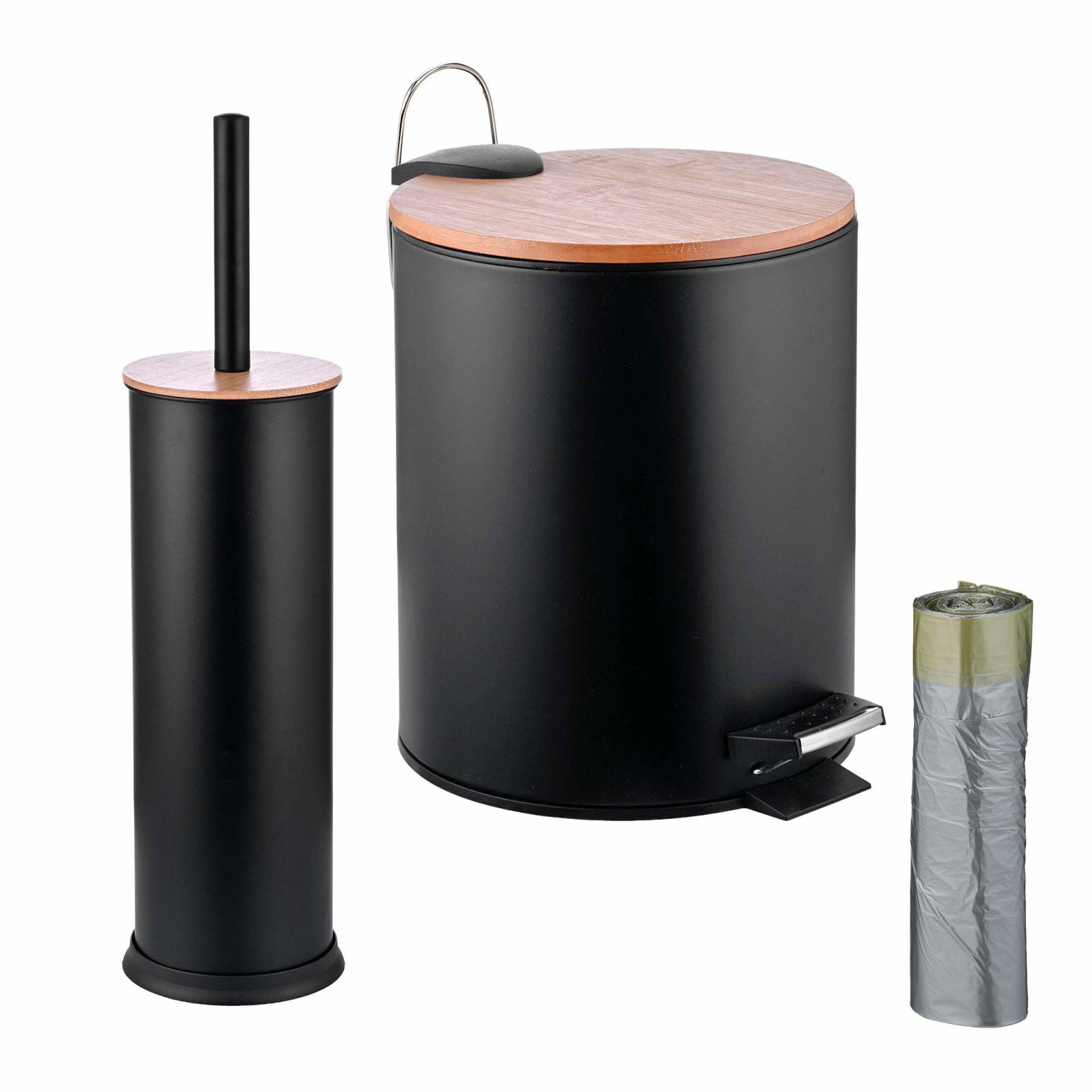 Badeværelsessæt – 5L spand og toiletbørste med bambuslåg