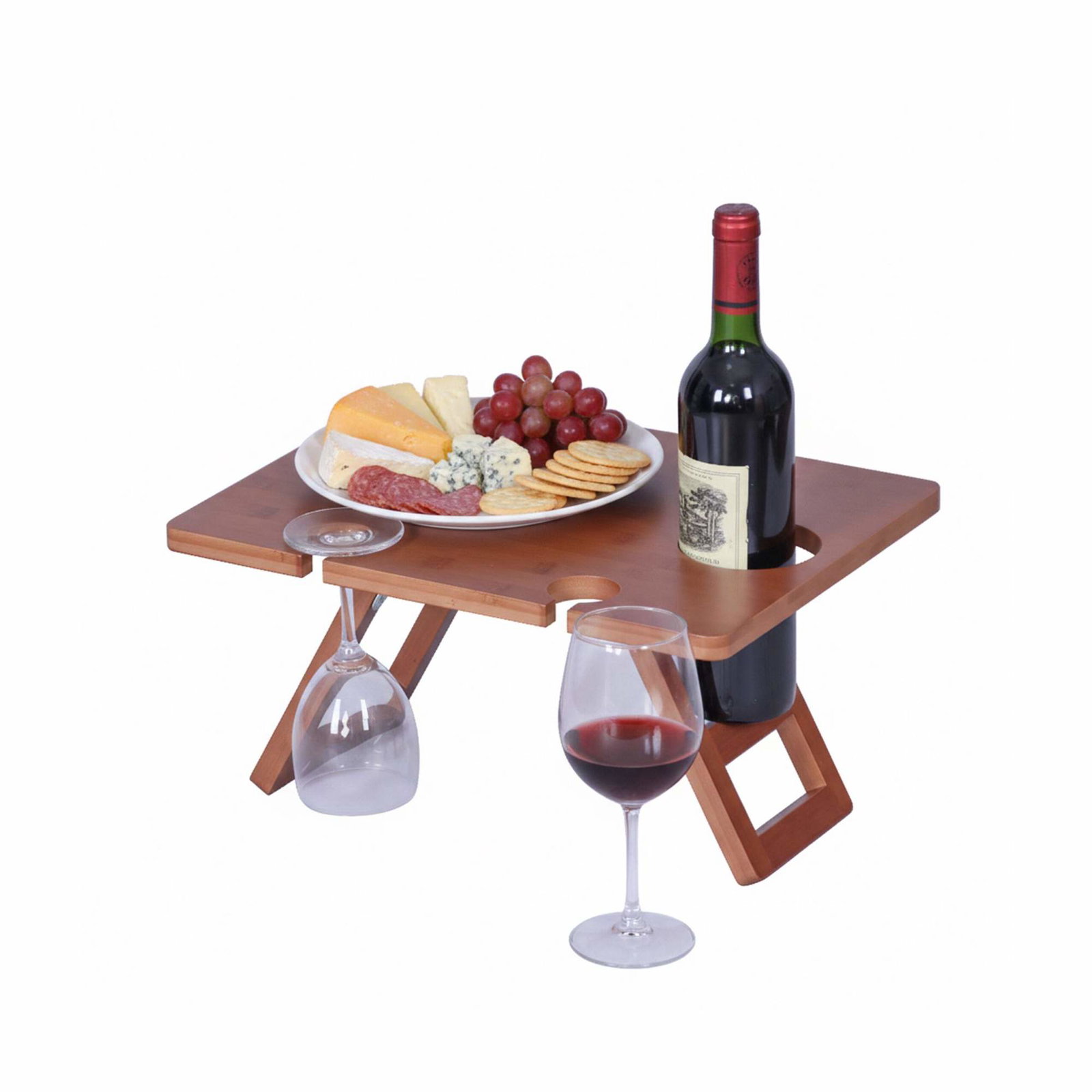 Bambu picknickbricka för vin – bärbar med glashållare | Hem & Hobby | Pryloteket