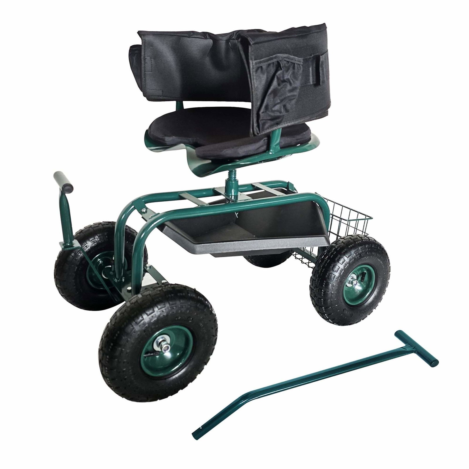 Rullende haveskammel med opbevaring og justerbart sæde