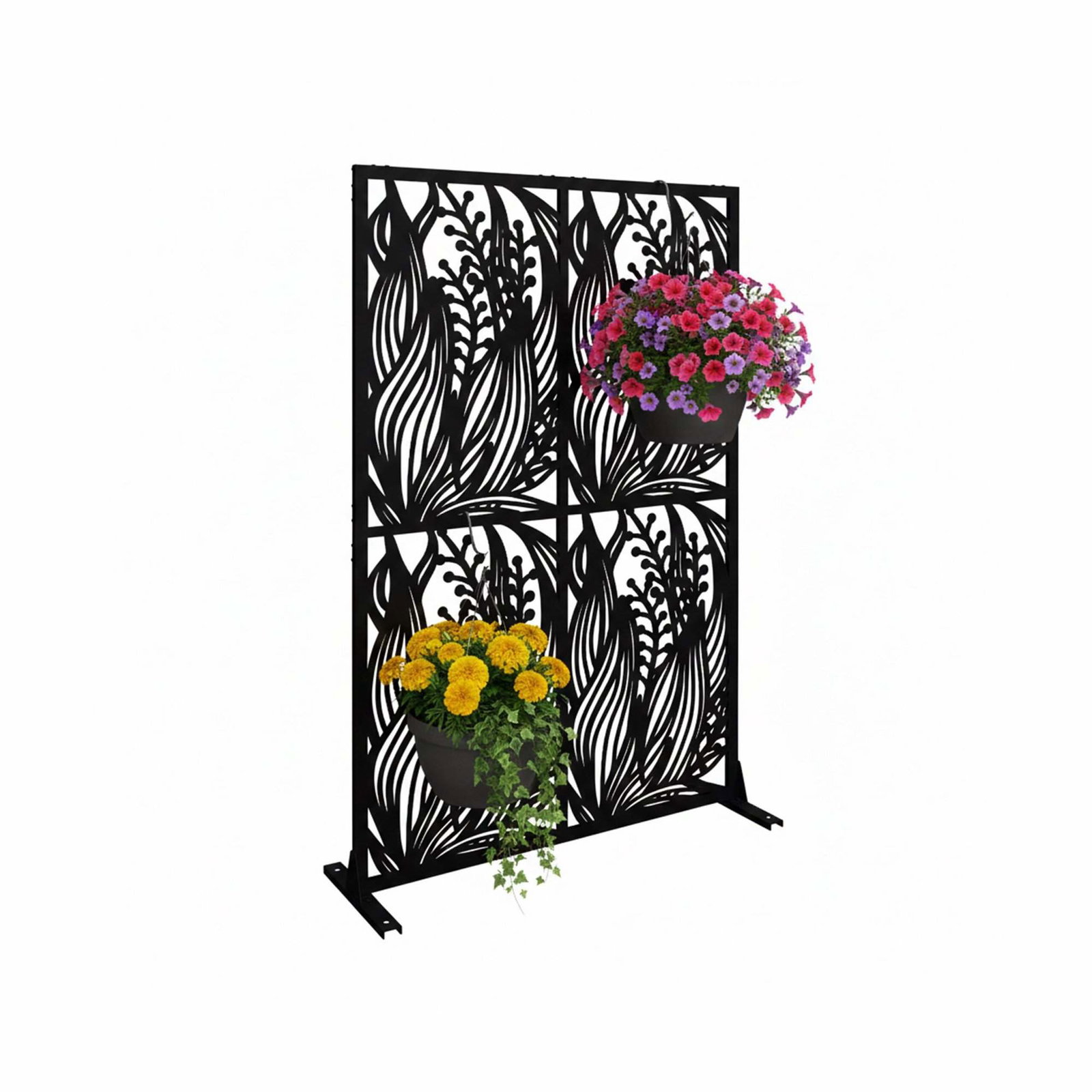Svart trädgårdsskärm – lövmotiv, utomhusdekor | Hem & Hobby | Pryloteket