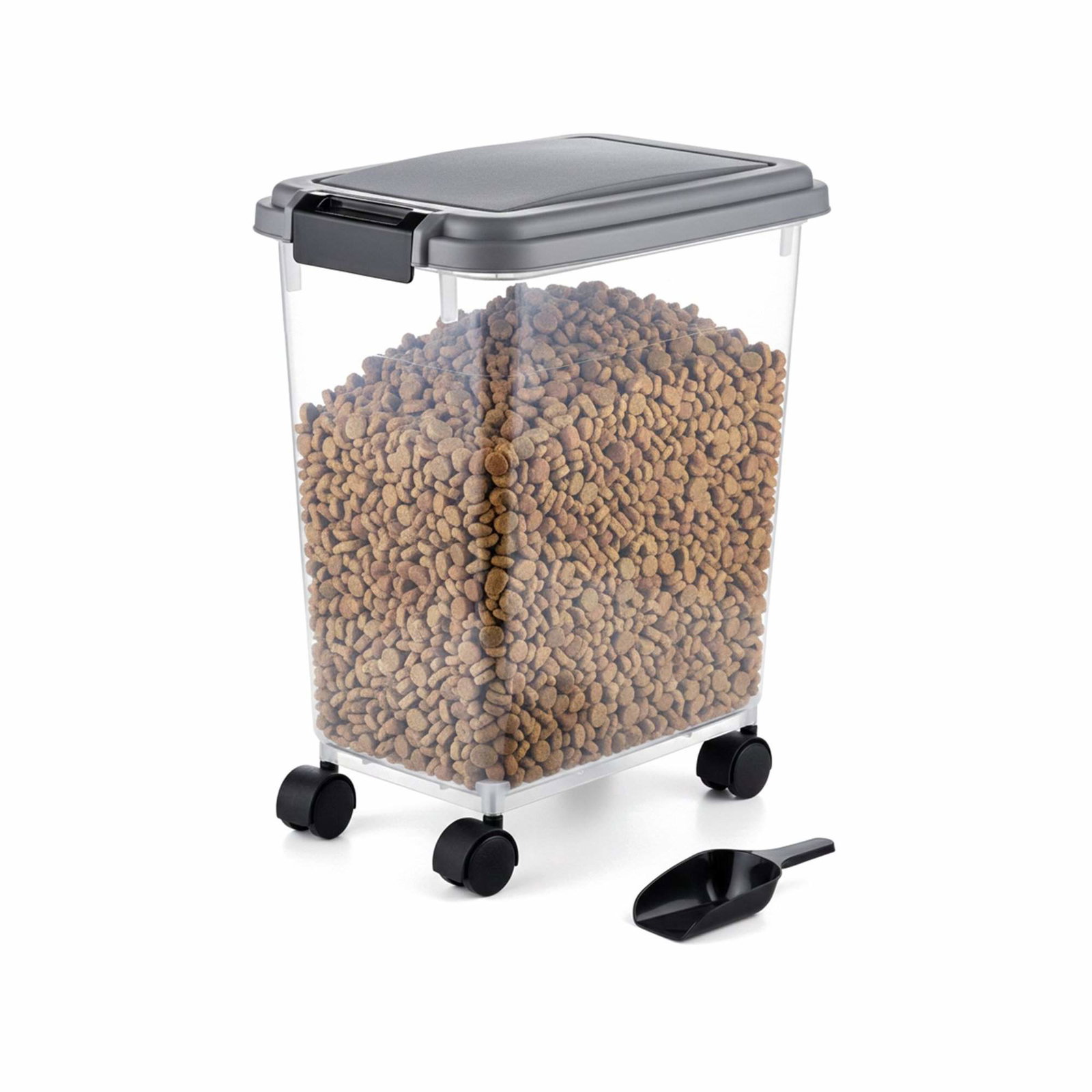 Opbevaringskasse til kæledyrsfoder med hjul og ske, 20 l