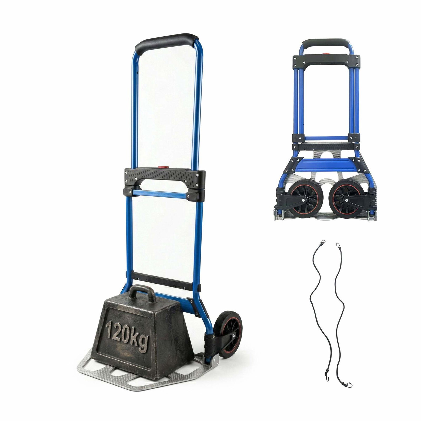 Sammenklappelig sækkevogn 120 kg – Stålramme, bløde hjul