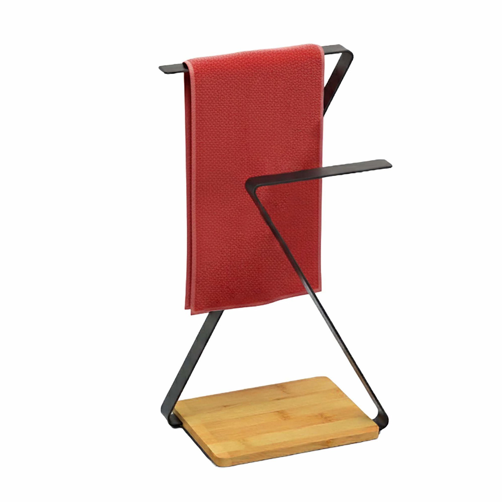 2-armet håndklædestativ med bambushylde – hurtigtørrende