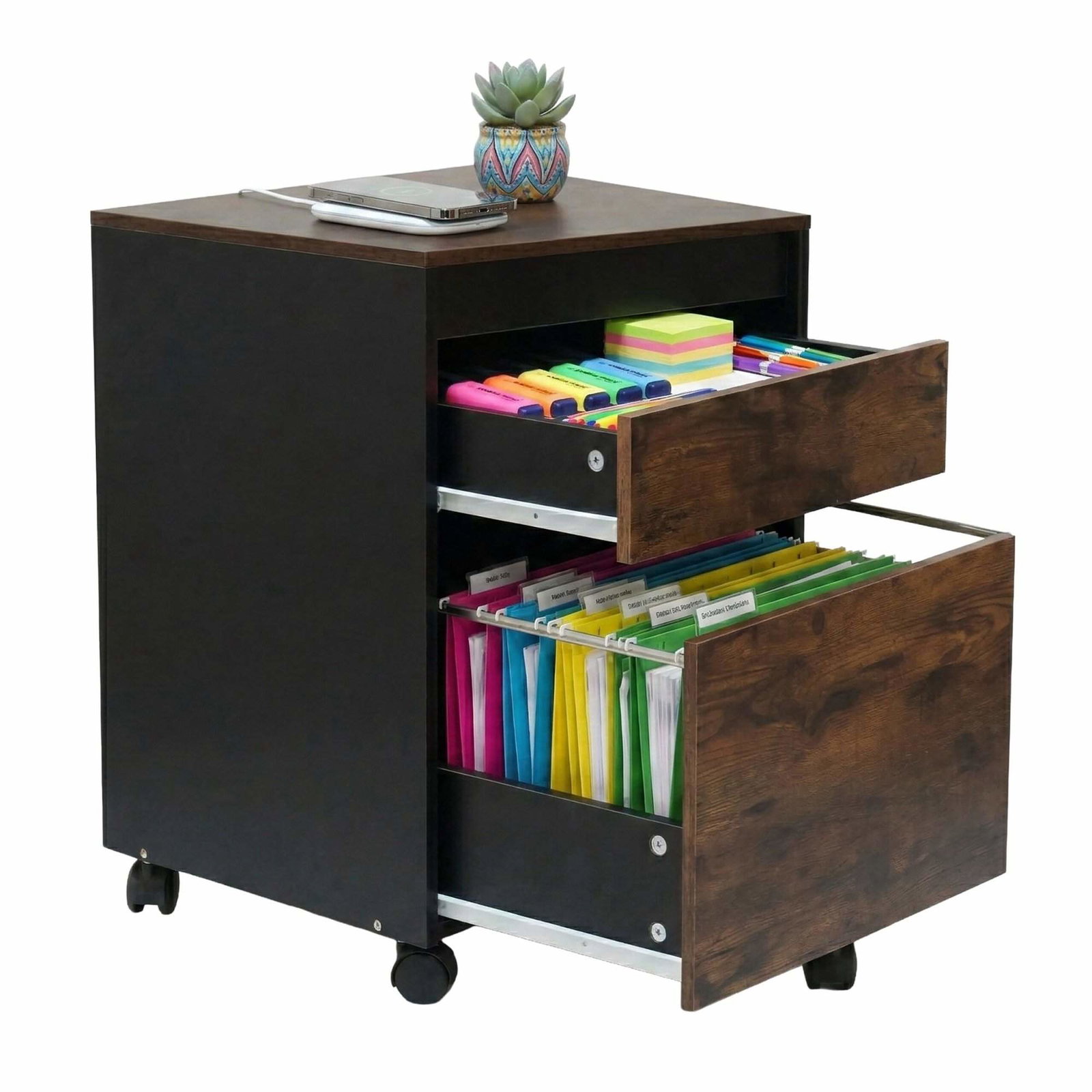 Rullande arkivskåp med hängande mappskenor och låda | Hem & Hobby | Pryloteket