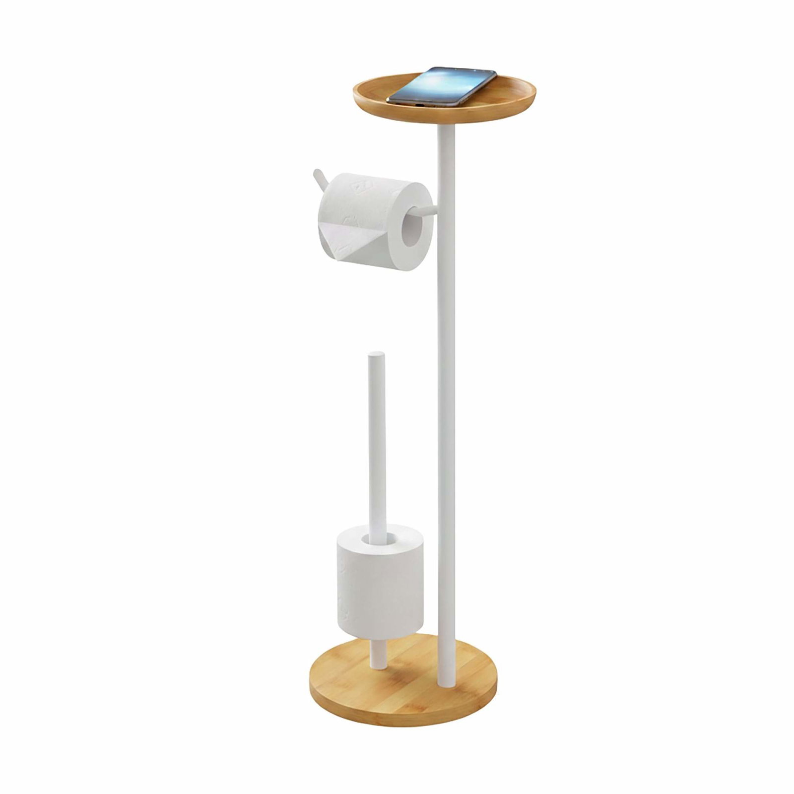 Toiletpapirholder med hylde – bambus- og metaldesign