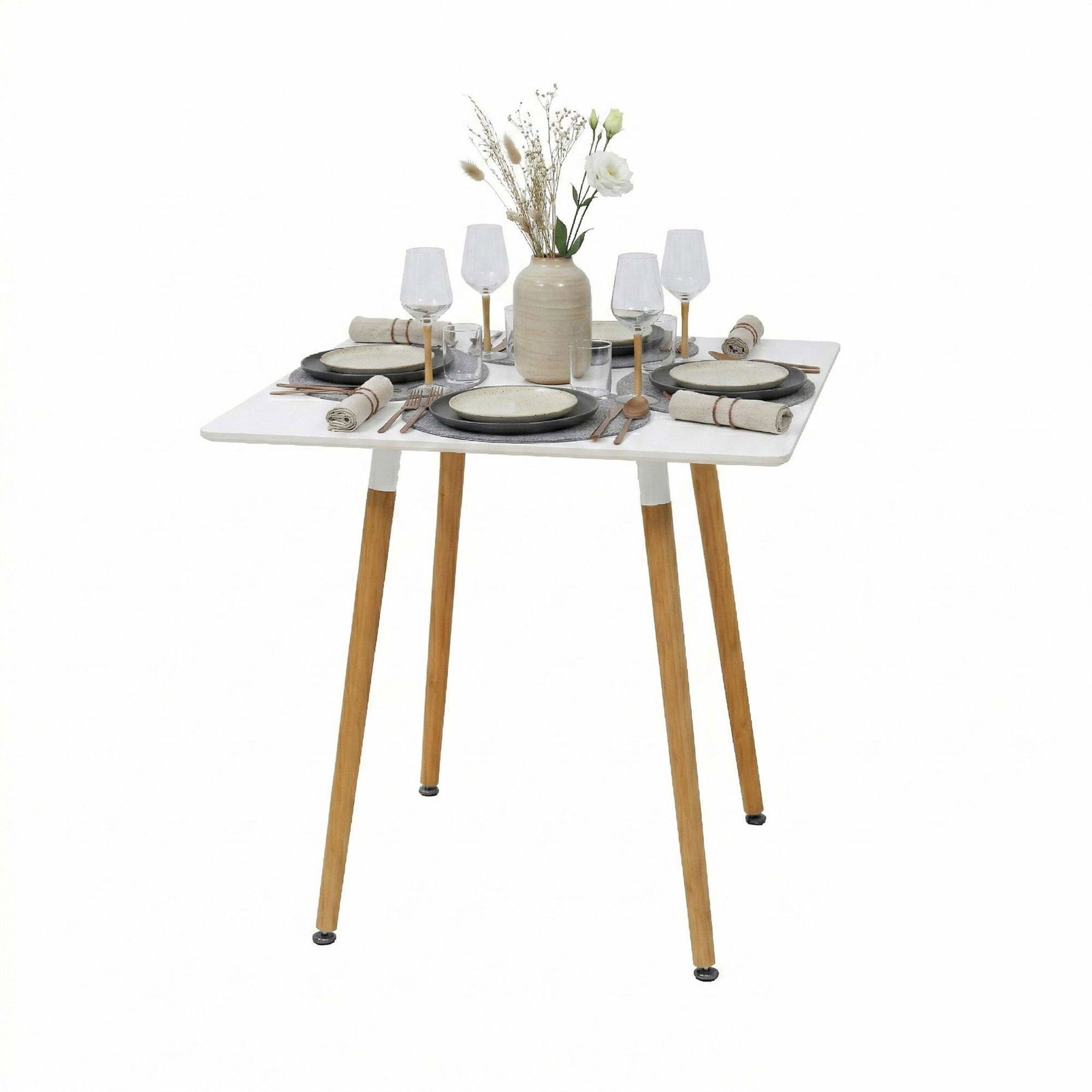 Firkantet spisebord – bambusben, plads til 4