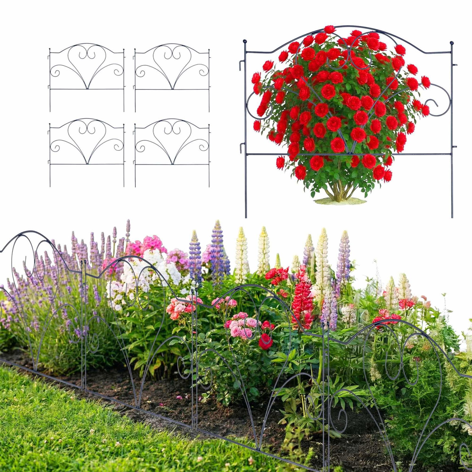 Metal havekantsæt – Vintage sort, 5 paneler