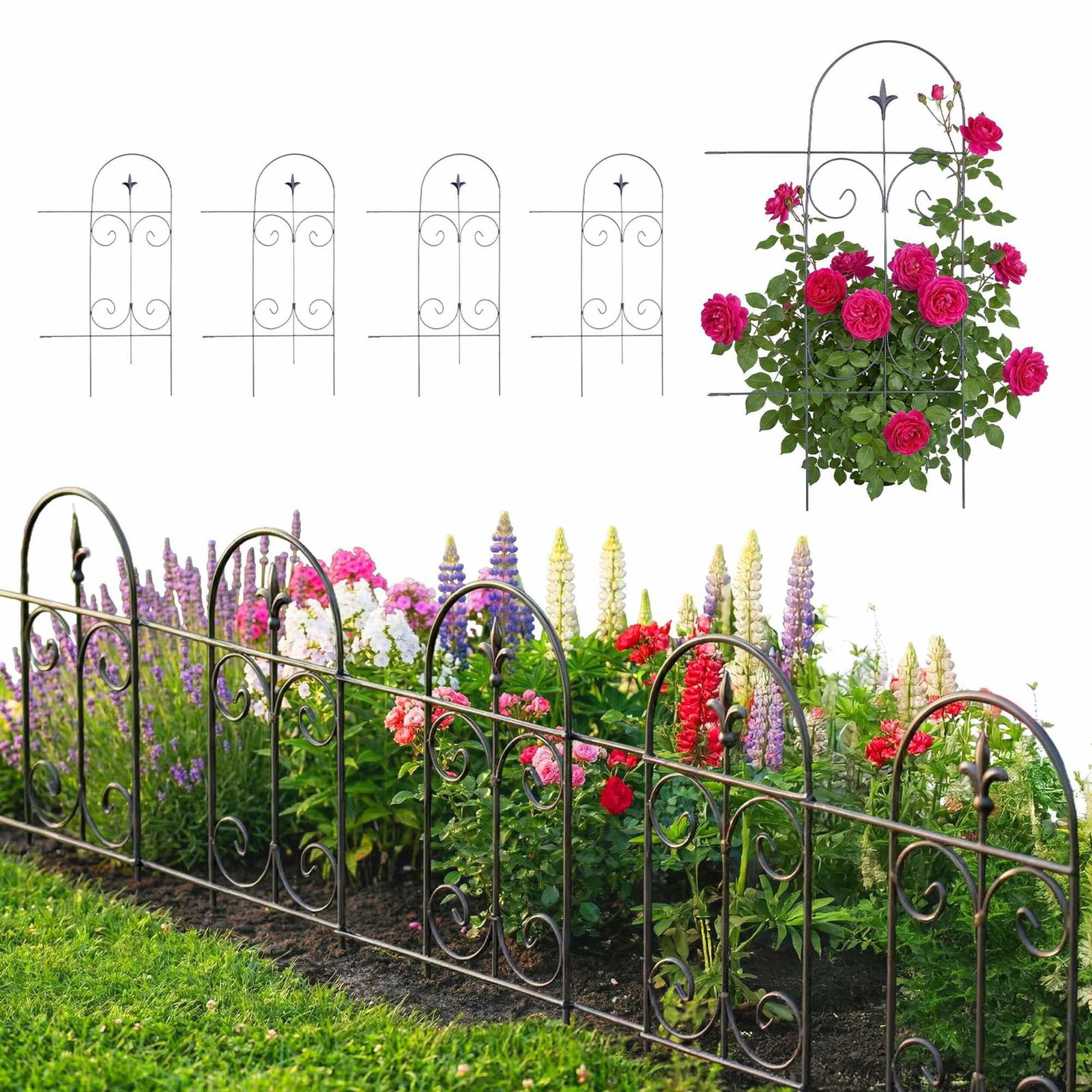 Metal havekantsæt – Vintage sort rulmønster, 5 paneler