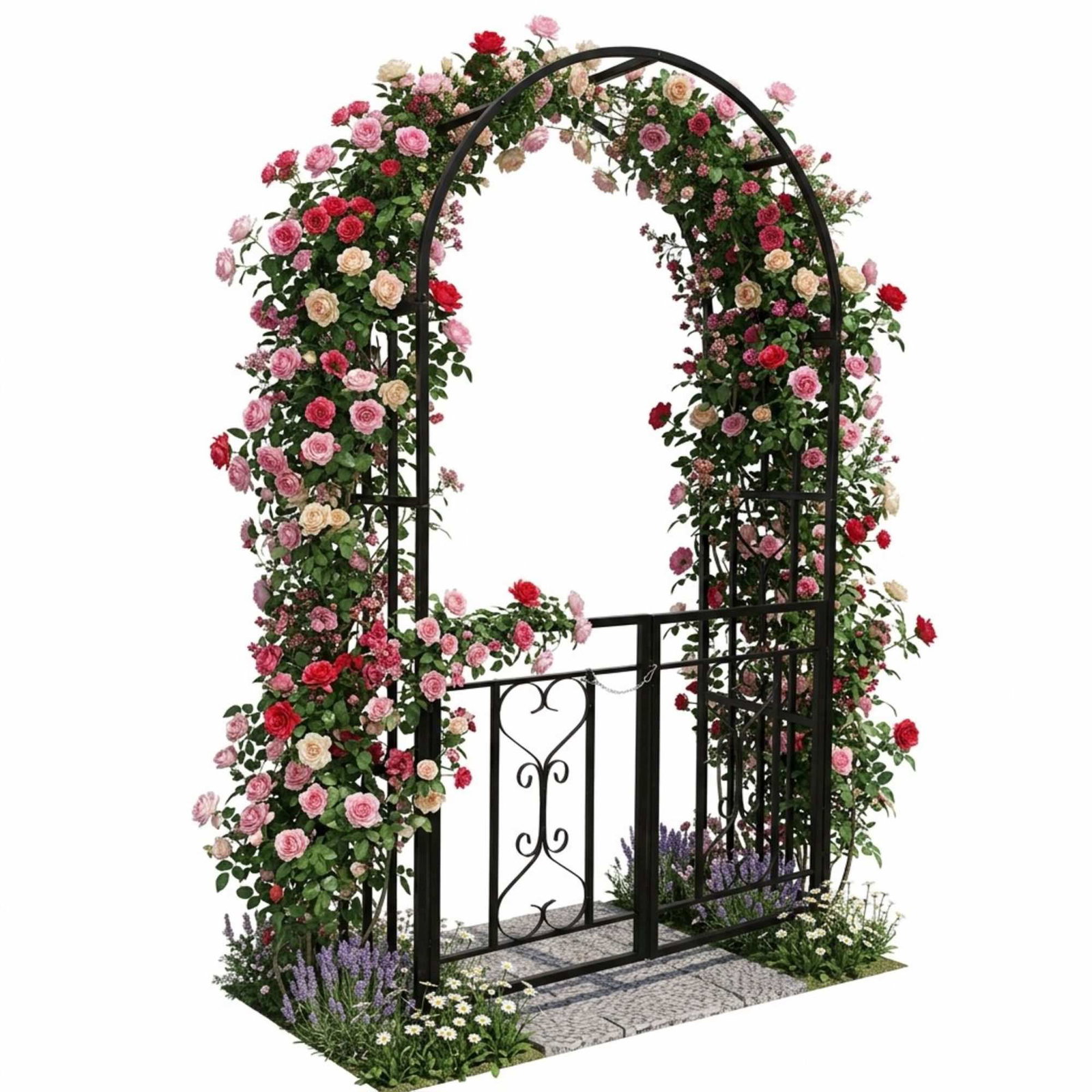 Sort metal rosenbue og låge – Robust haveklatrestøtte