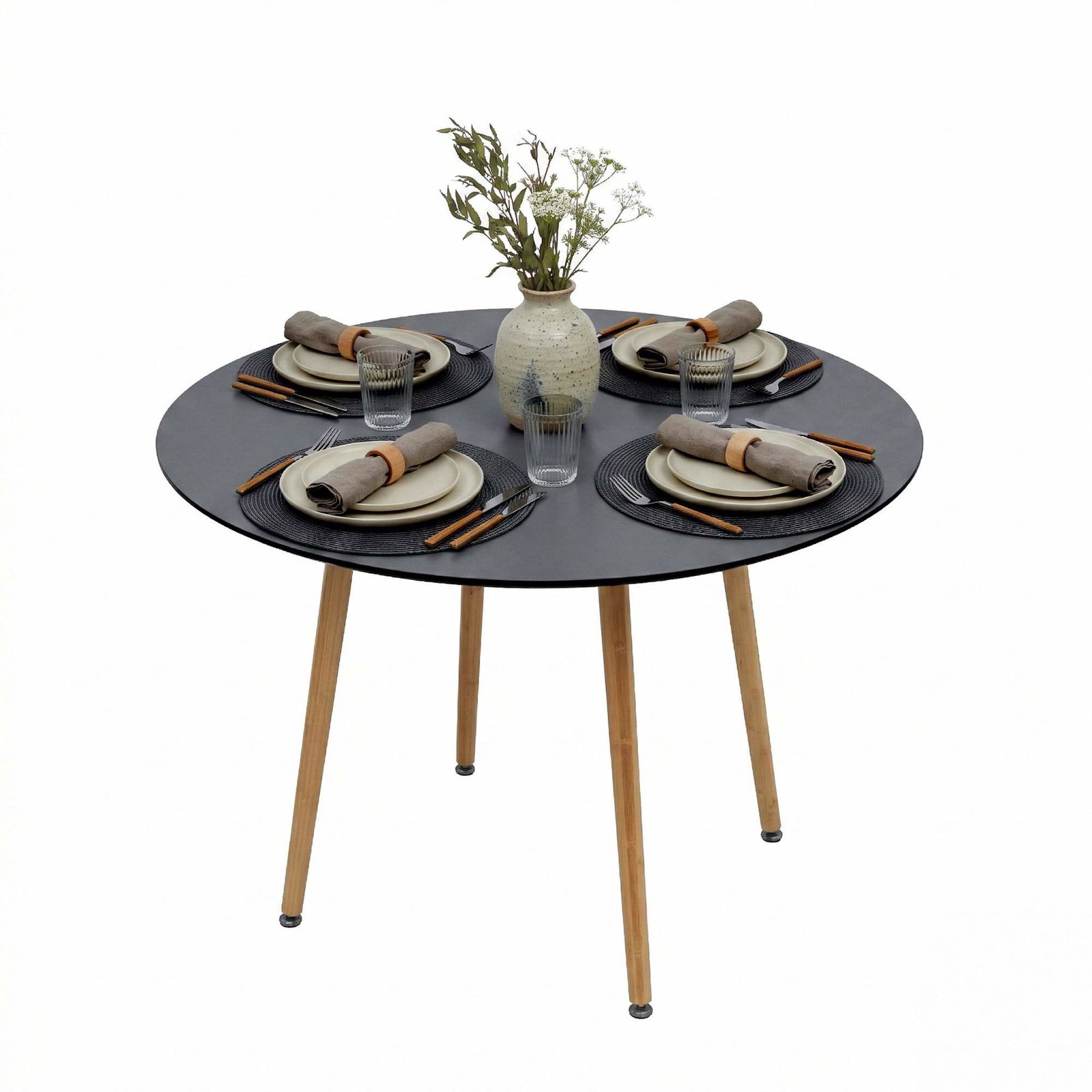 Rundt spisebord – bambusben, plads til 4
