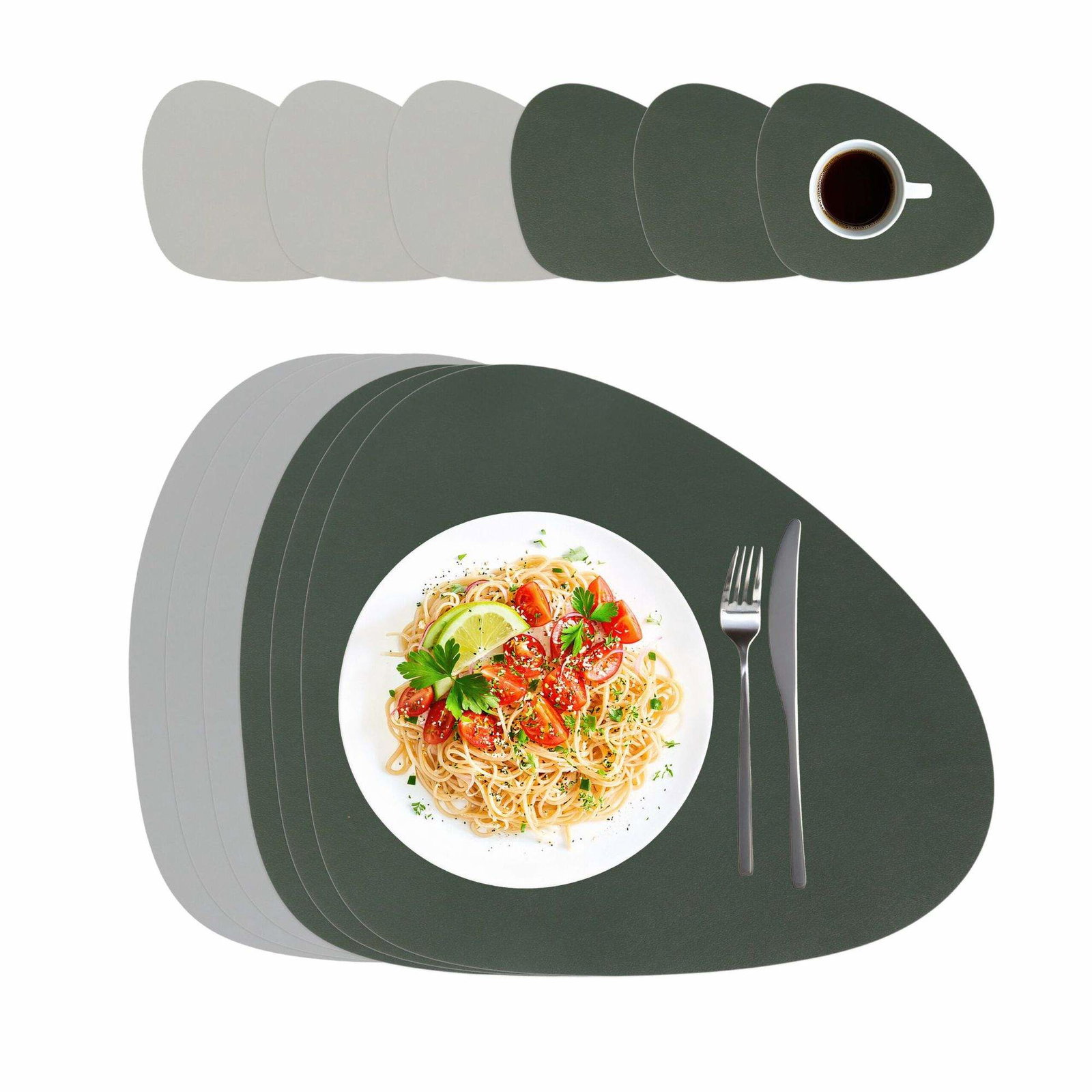 Set med bordsunderlägg och underlägg i konstläder, vändbara, lätta att rengöra | Hem & Hobby | Pryloteket