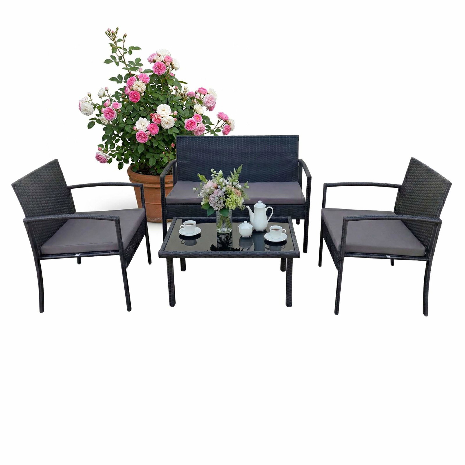 4-delt vejrbestandigt rattan havemøbelsæt