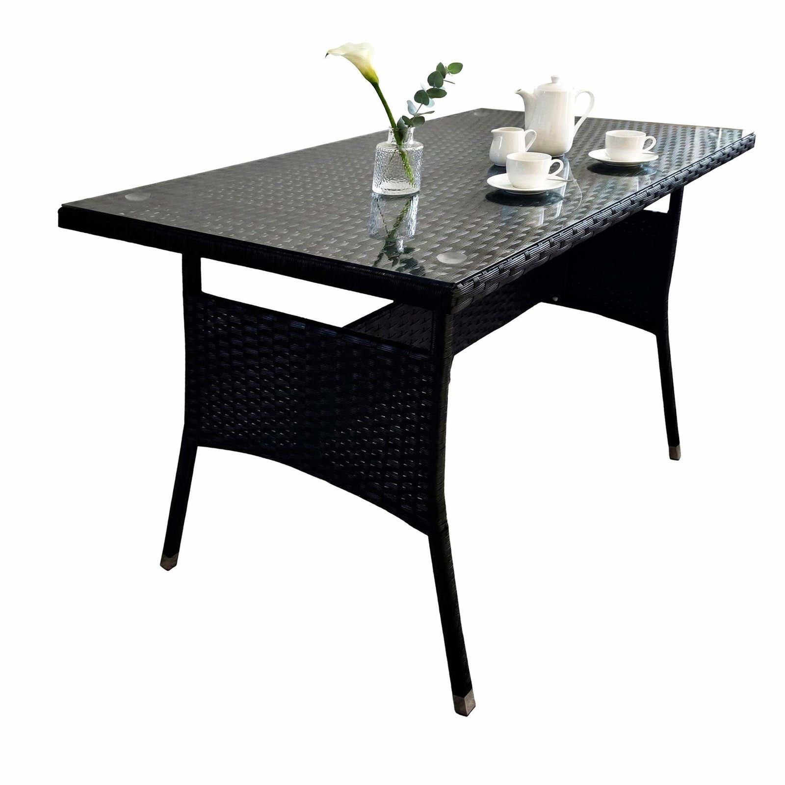 Rattan havebord med glasplade – Vejrbestandig og holdbar