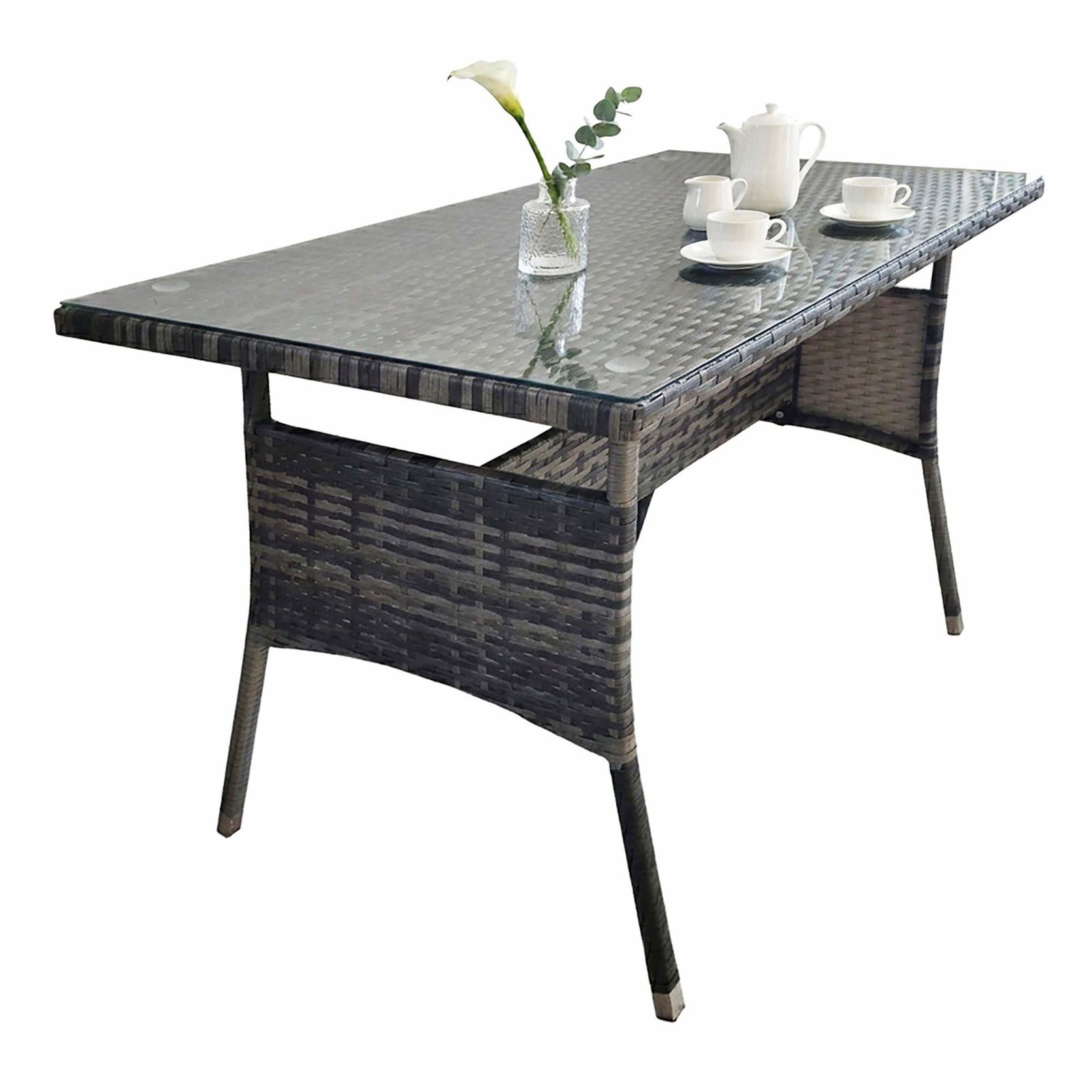 Rattan havebord med glasplade – vejrbestandig, plads til 4