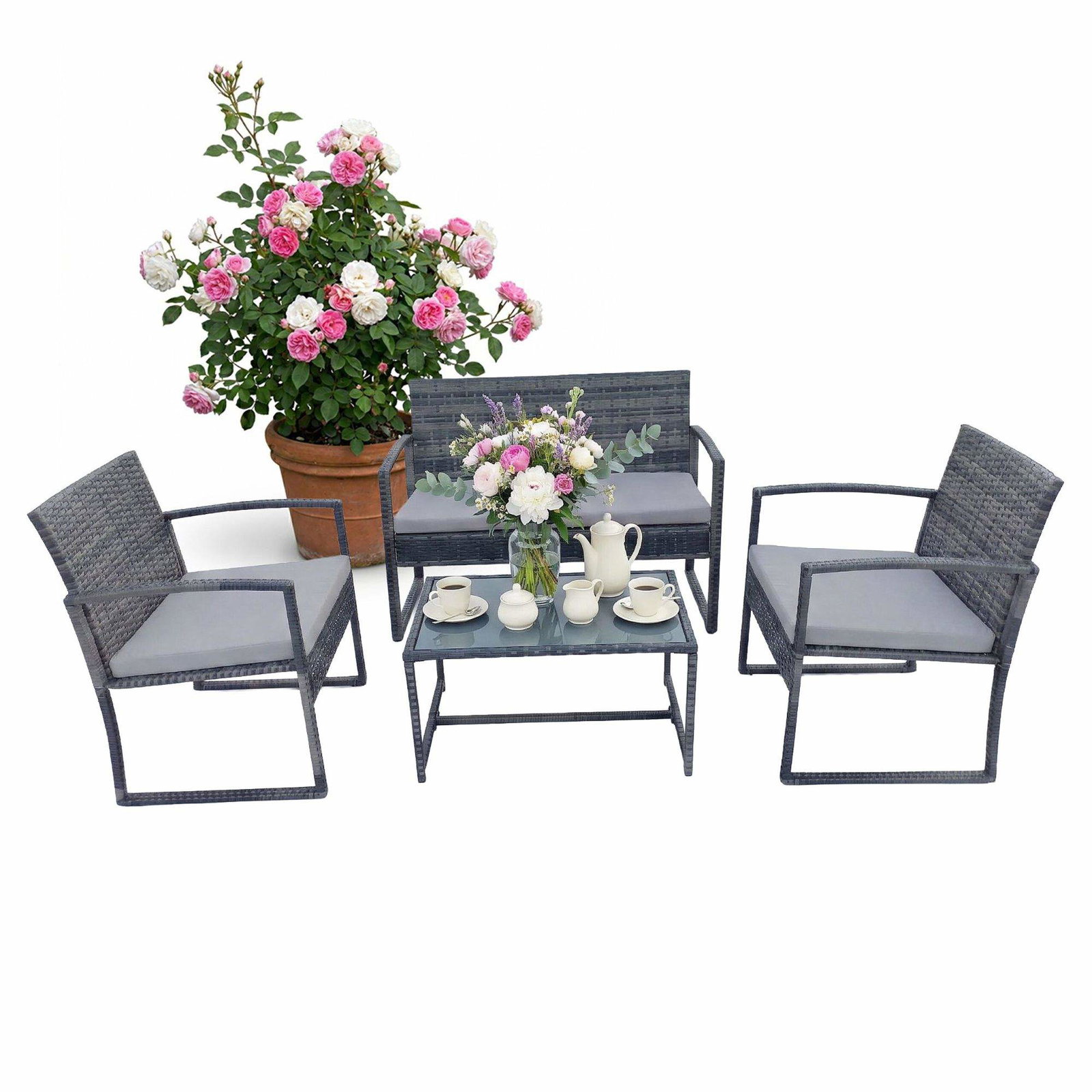 Rottingträdgårdsmöbelset – 4 delar, väderbeständig, vadderad | Hem & Hobby | Pryloteket