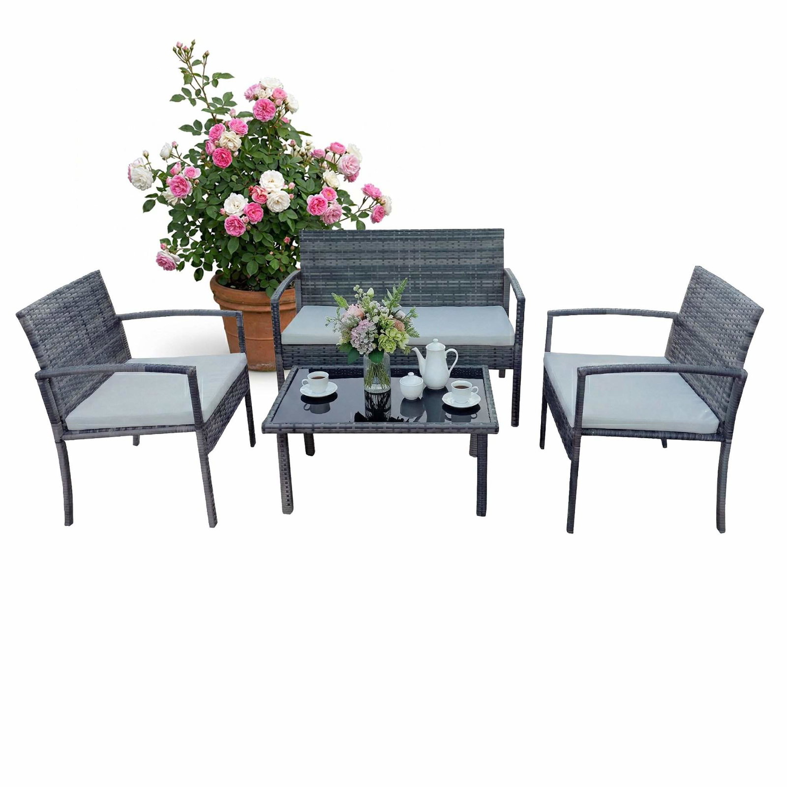 4-delat väderbeständigt rottingträdgårdsmöbelset | Hem & Hobby | Pryloteket