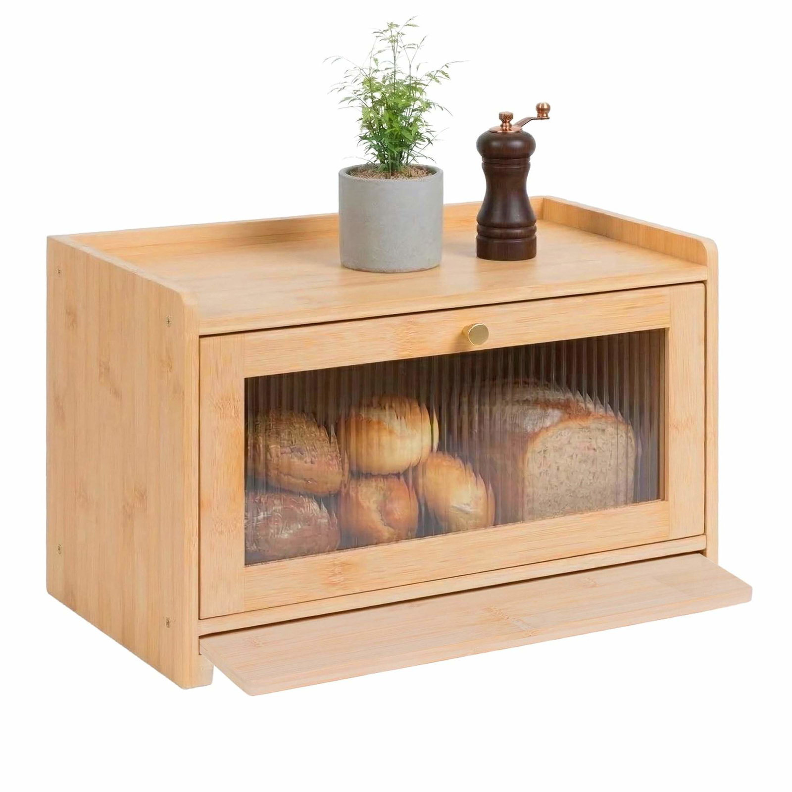 Bambus brødkasse med skærebræt – stor, luftventilation