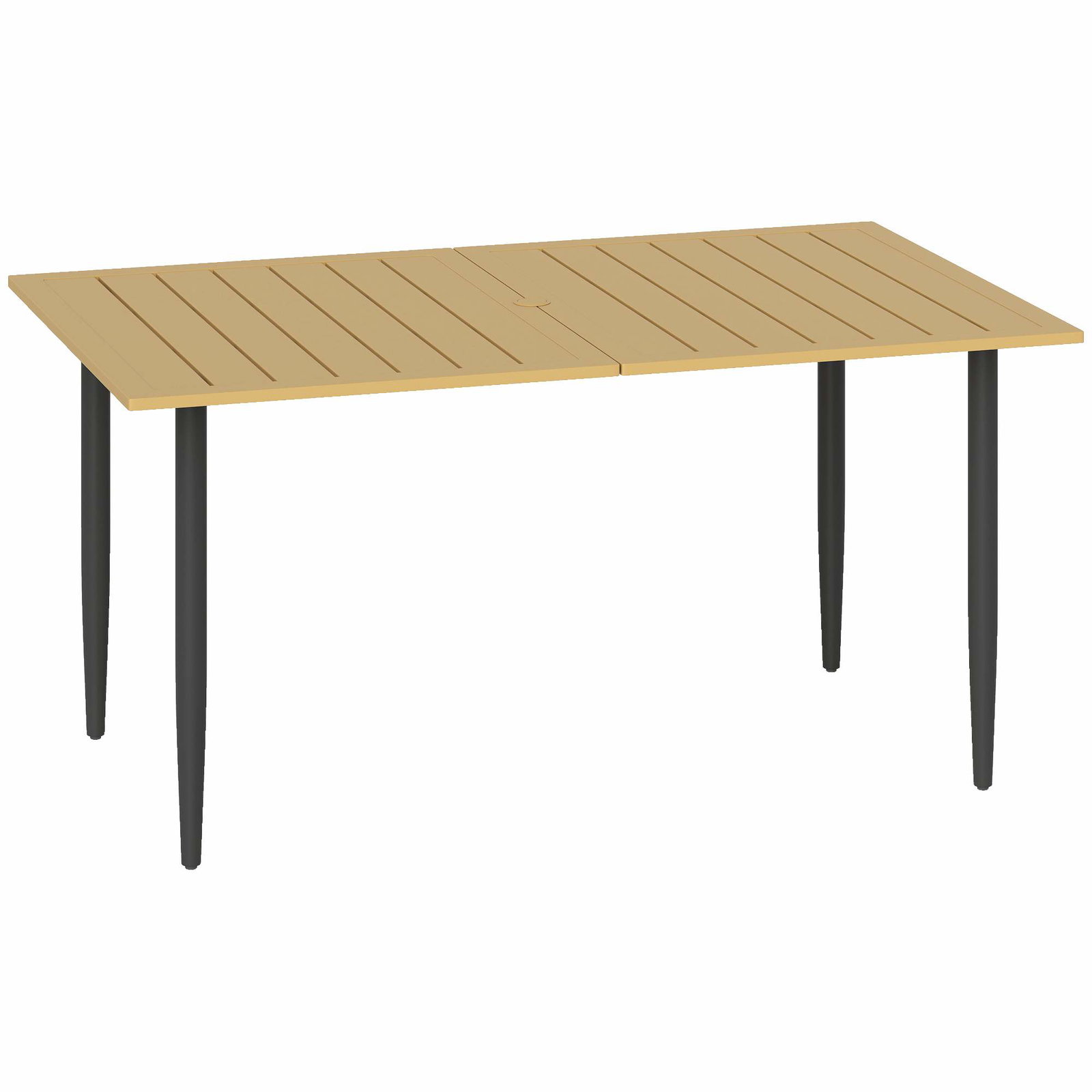 Udendørs spisebord i stål 150x90cm – Paraplyhul, Brun