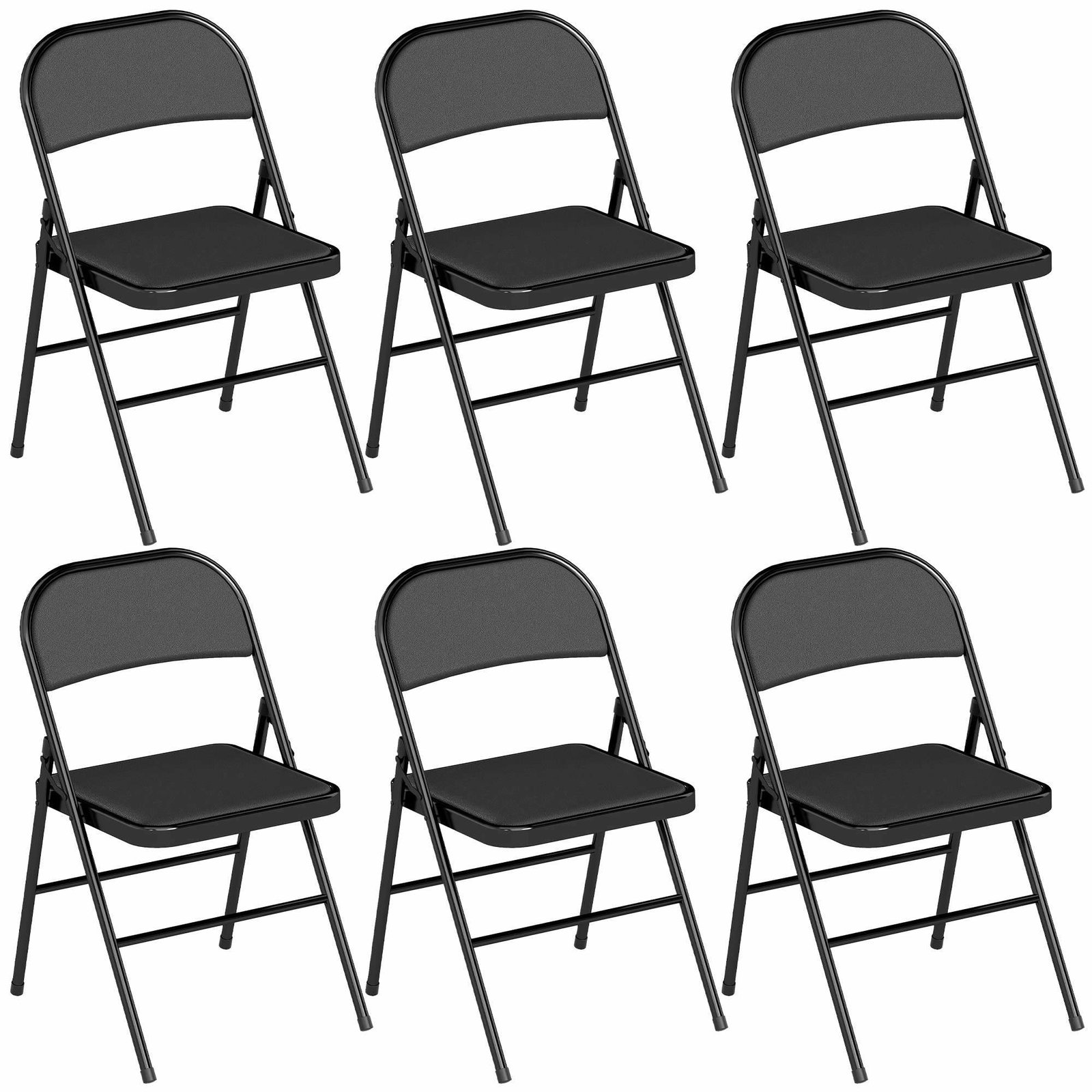 Sorte klapstole i kunstlæder, sæt med 6 – stålstel