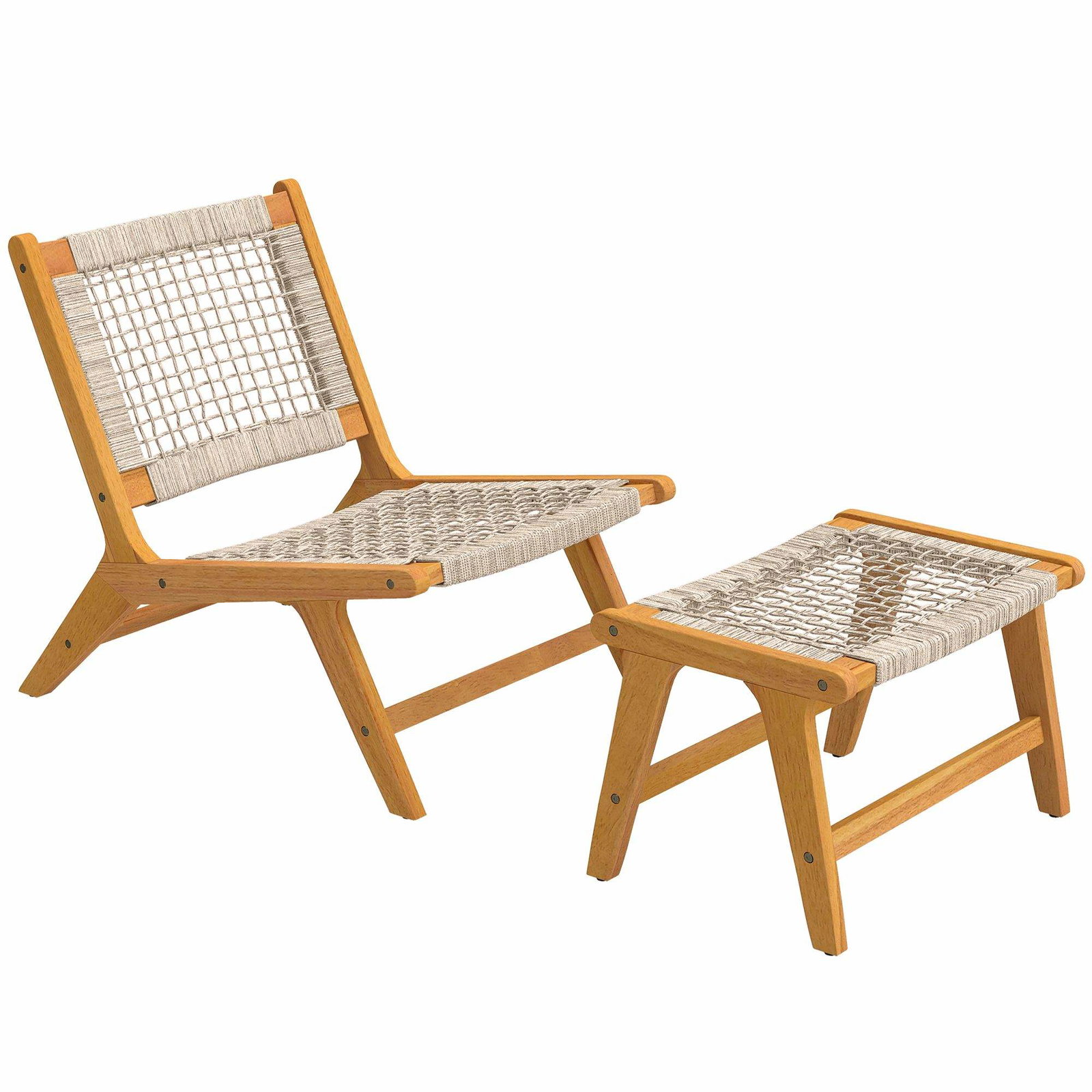 Udendørs loungestolsæt – akacietræ, rattan, bohemestil