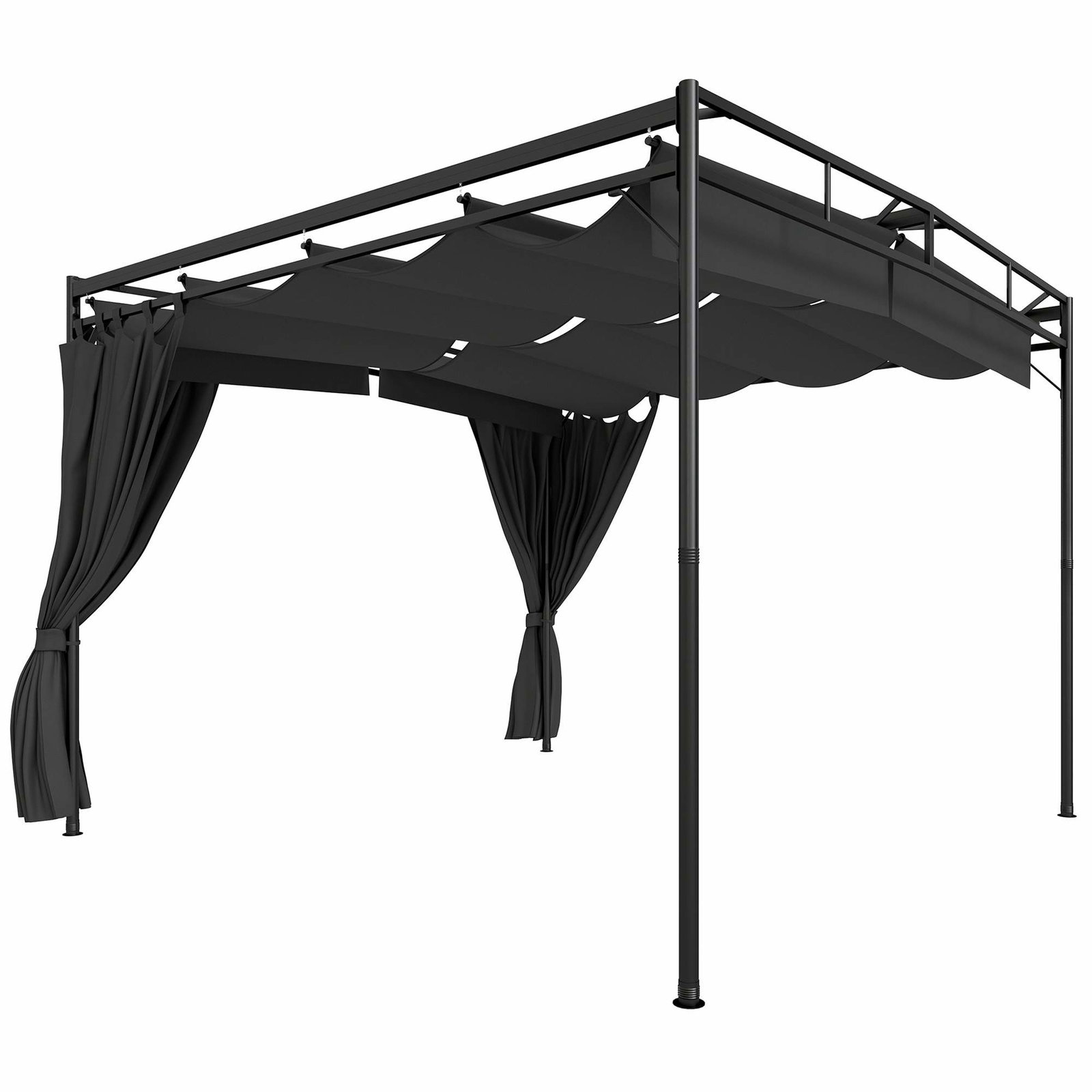 Pergola 3x3m med justerbar baldakin og gardiner