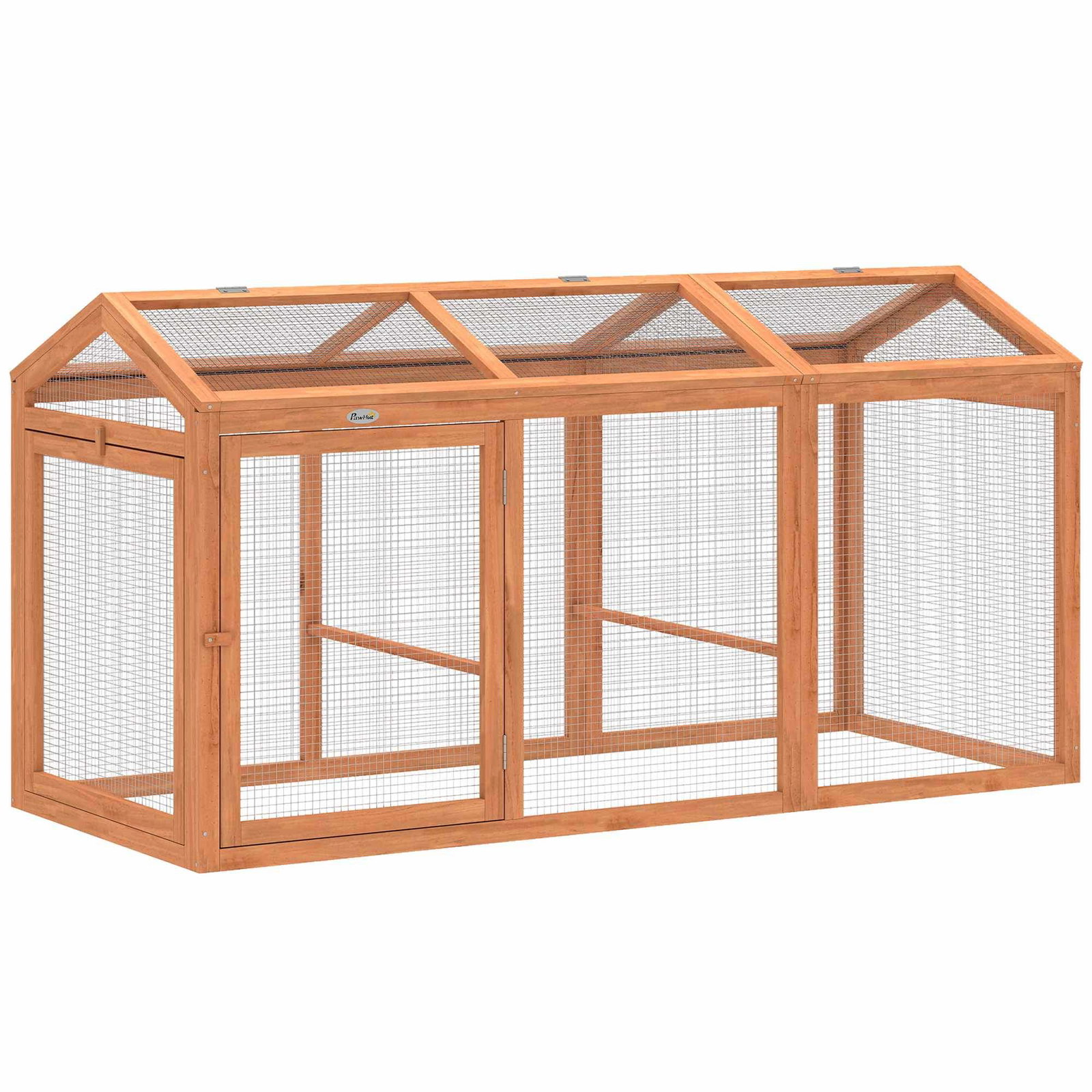 Hönshus med sittpinne – Trä och metall, 4 kycklingar, orange | Hem & Hobby | Pryloteket