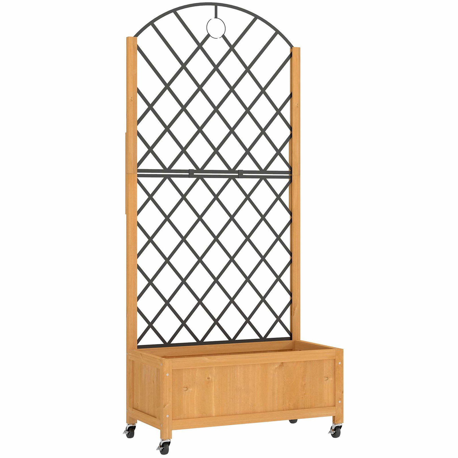 Træplantekasse med espalier og hjul – 67x31 cm