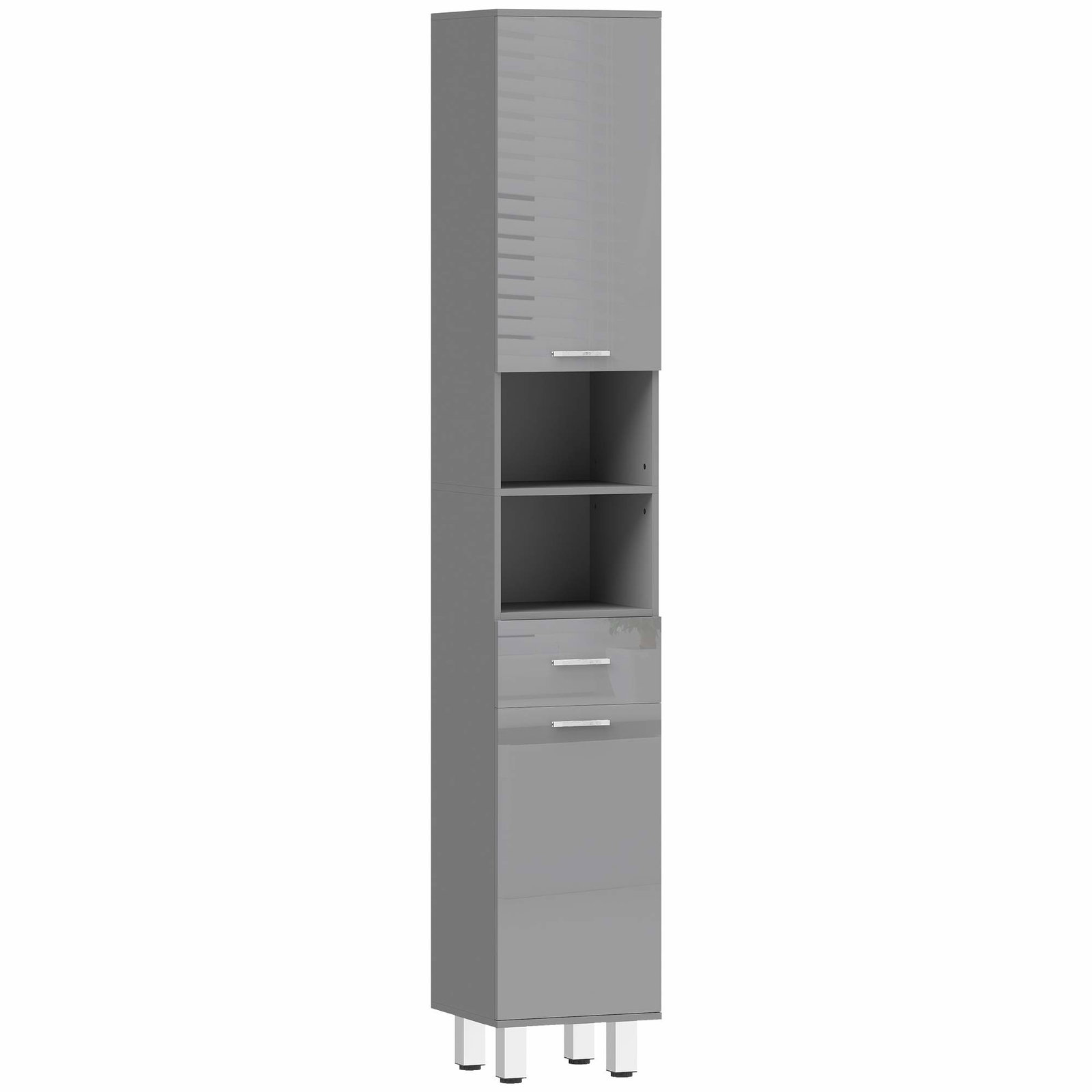 Højt badeværelsesskab – justerbare hylder, grå finish