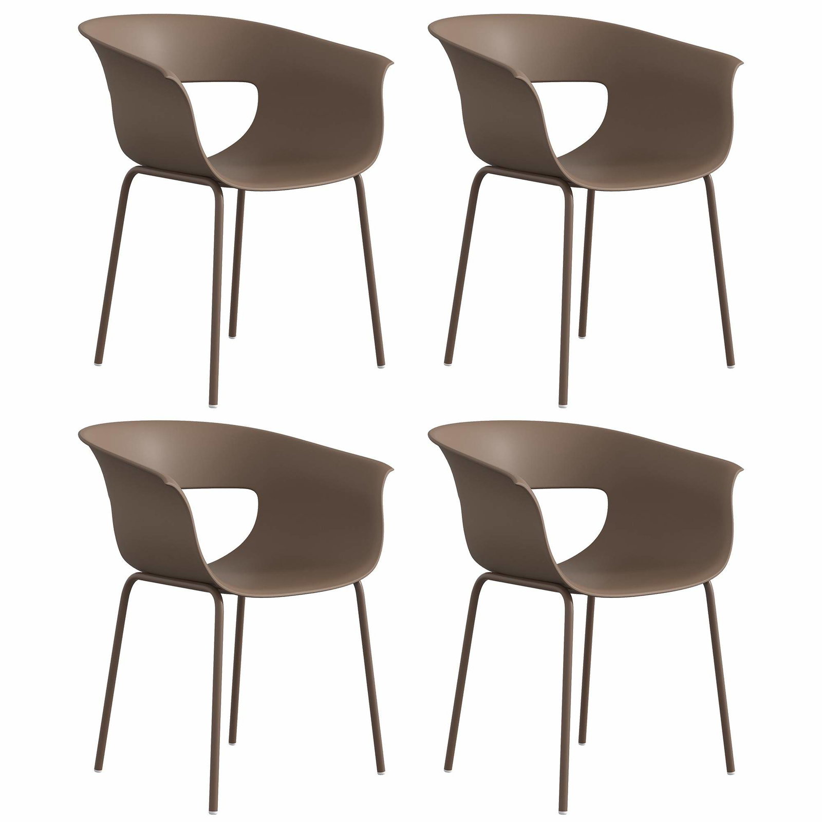 Ergonomiske udendørsstole sæt med 4 – Vejrbestandig, kaffefarvet finish