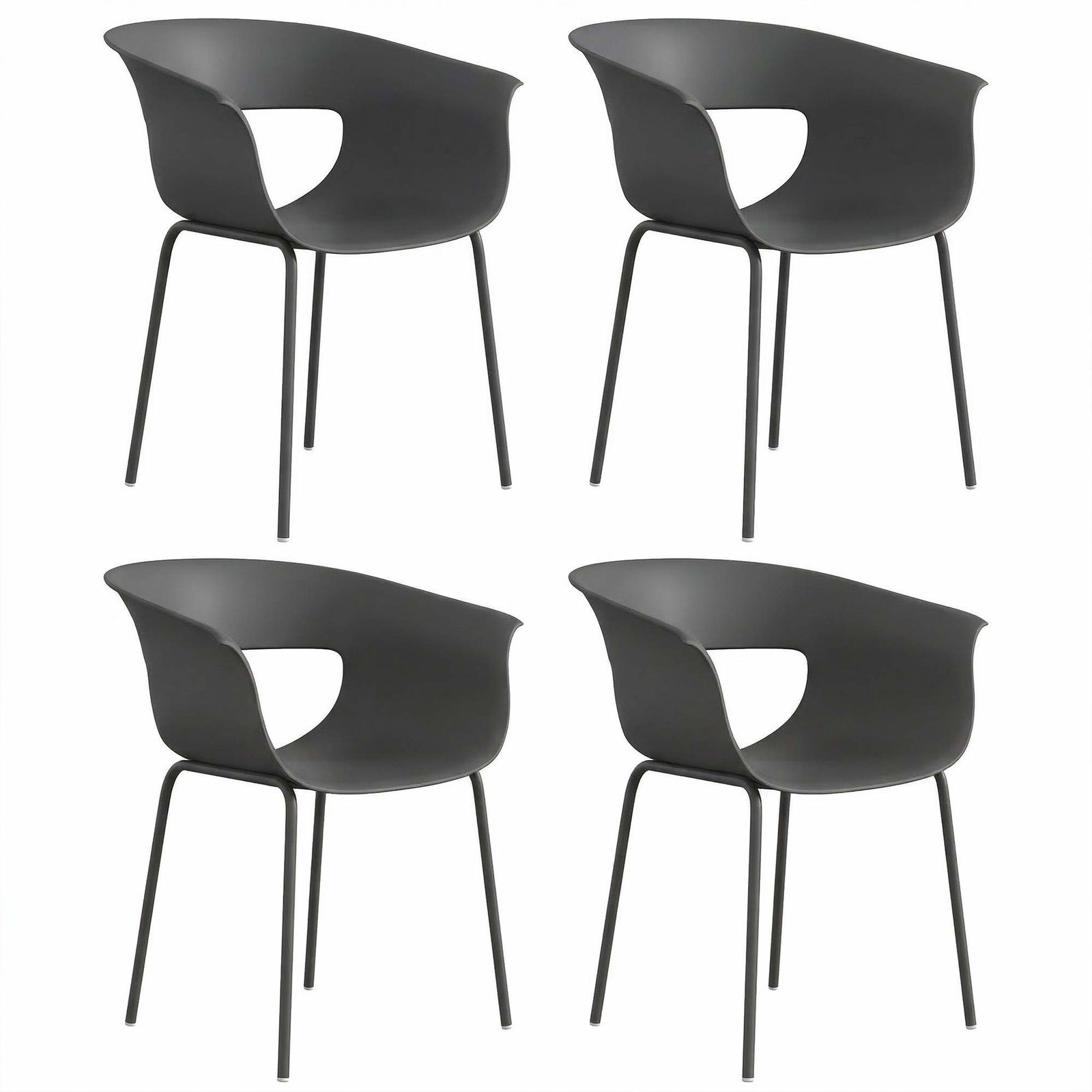 Mørkegrå ergonomiske udendørsstole, sæt med 4 – Vejrbestandige