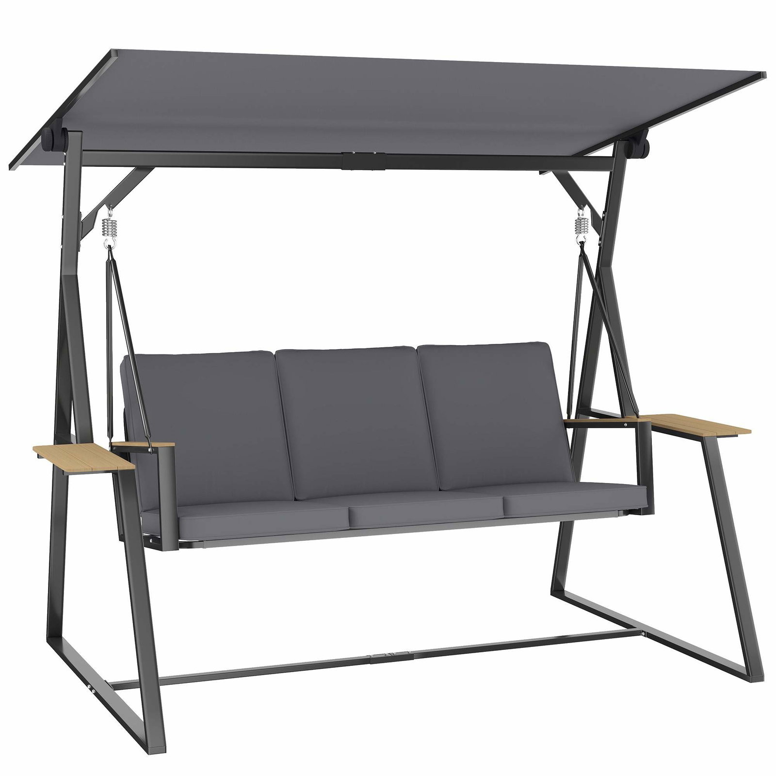 3-personers havegynge – justerbar baldakin, hynder, 360 kg kapacitet