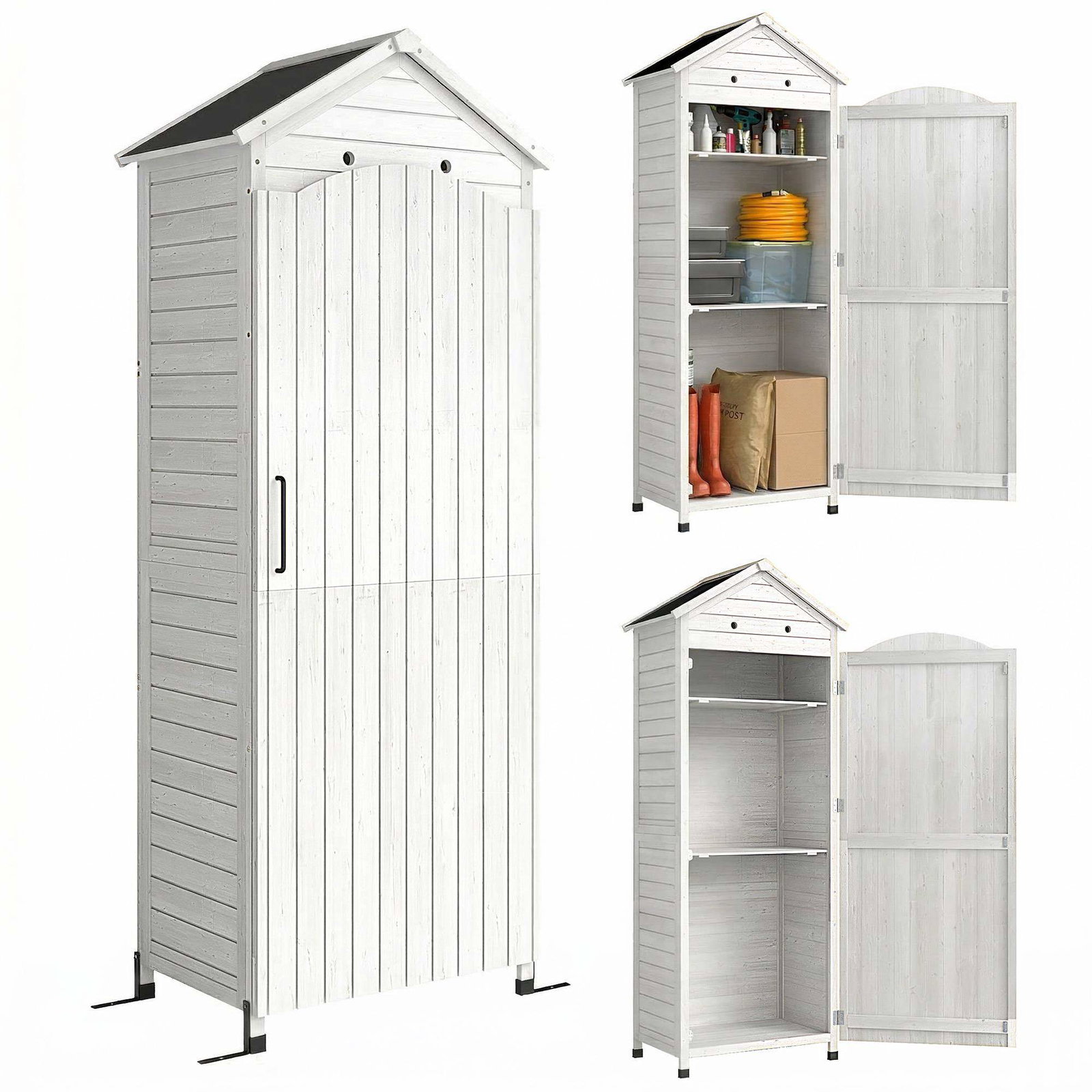 Högt trädgårdsskjul i trä med justerbara hyllor och ventilation | Hem & Hobby | Pryloteket