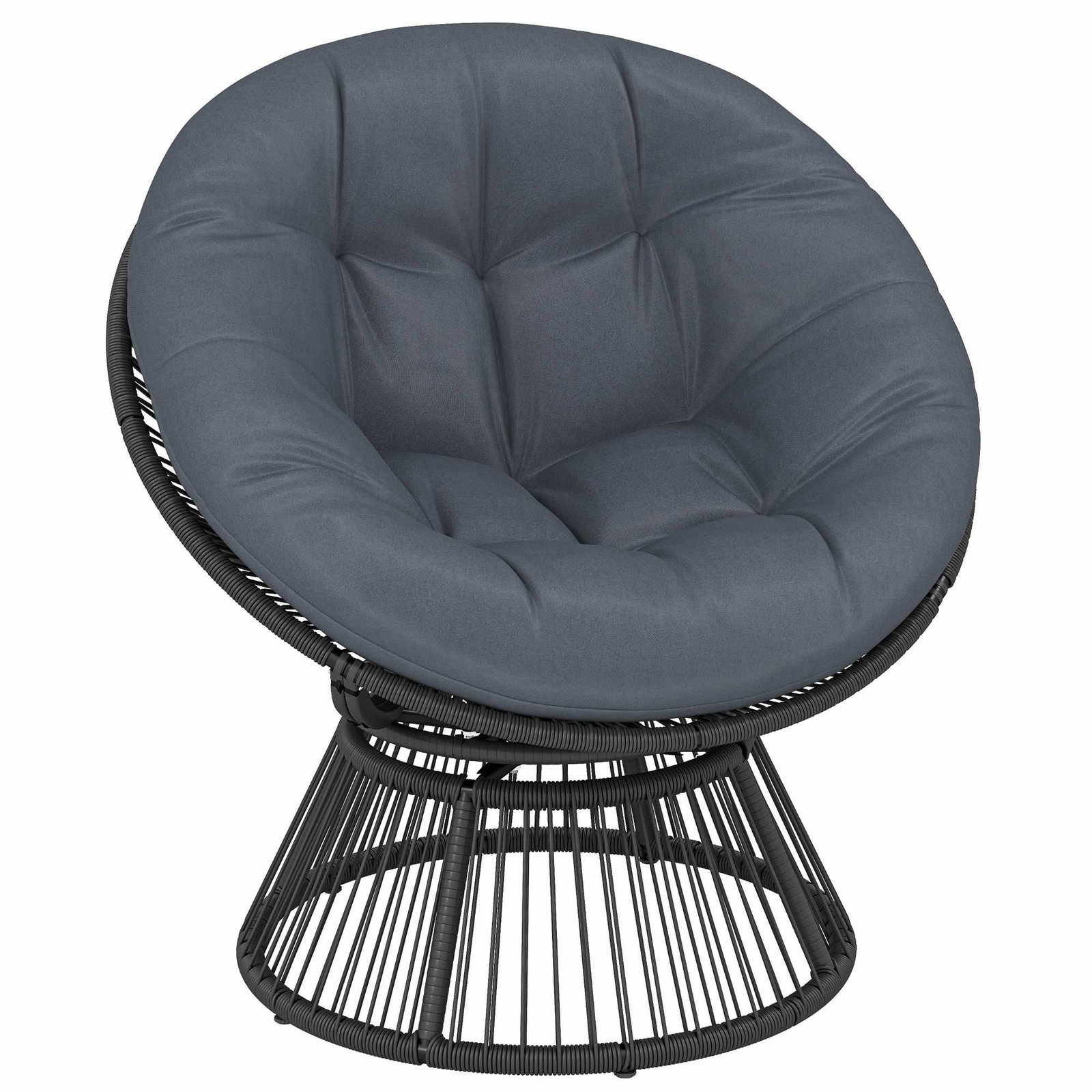 Roterande Papasan-fåtölj med kudde – Grå rottinglounge | Hem & Hobby | Pryloteket