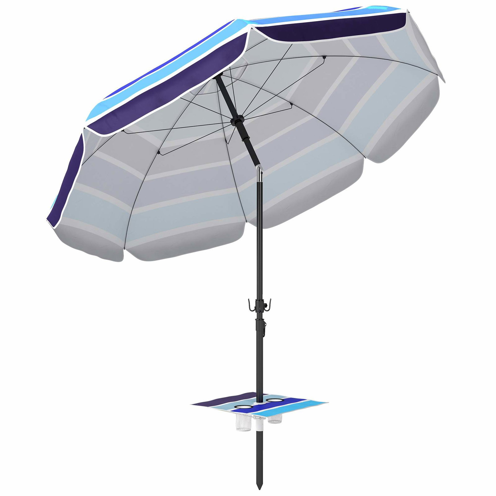 Strandparasol med bord – UV30+ beskyttelse, justerbar