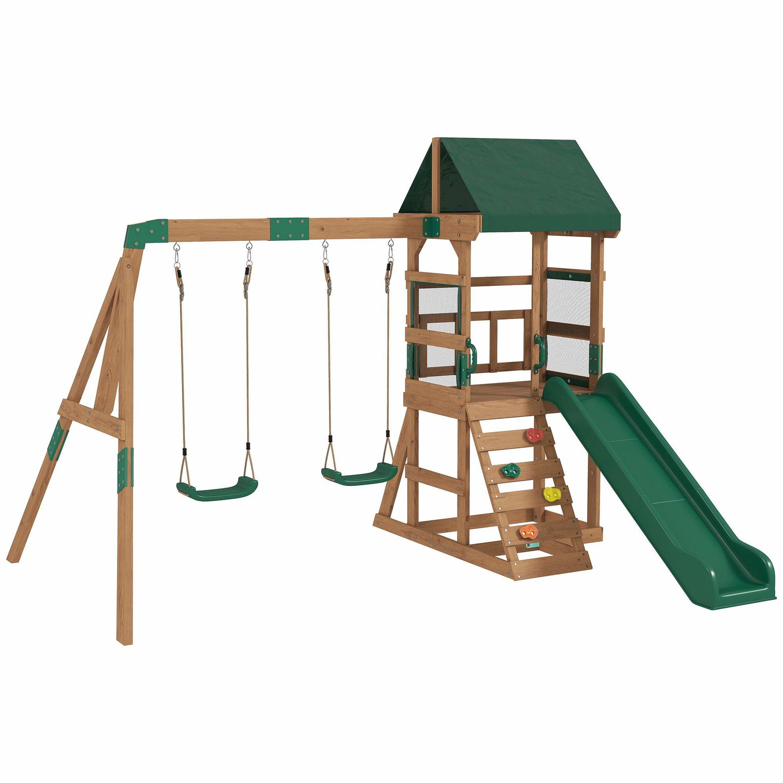 Trælegetårn med rutsjebane og gynger til børn – 3-8 år