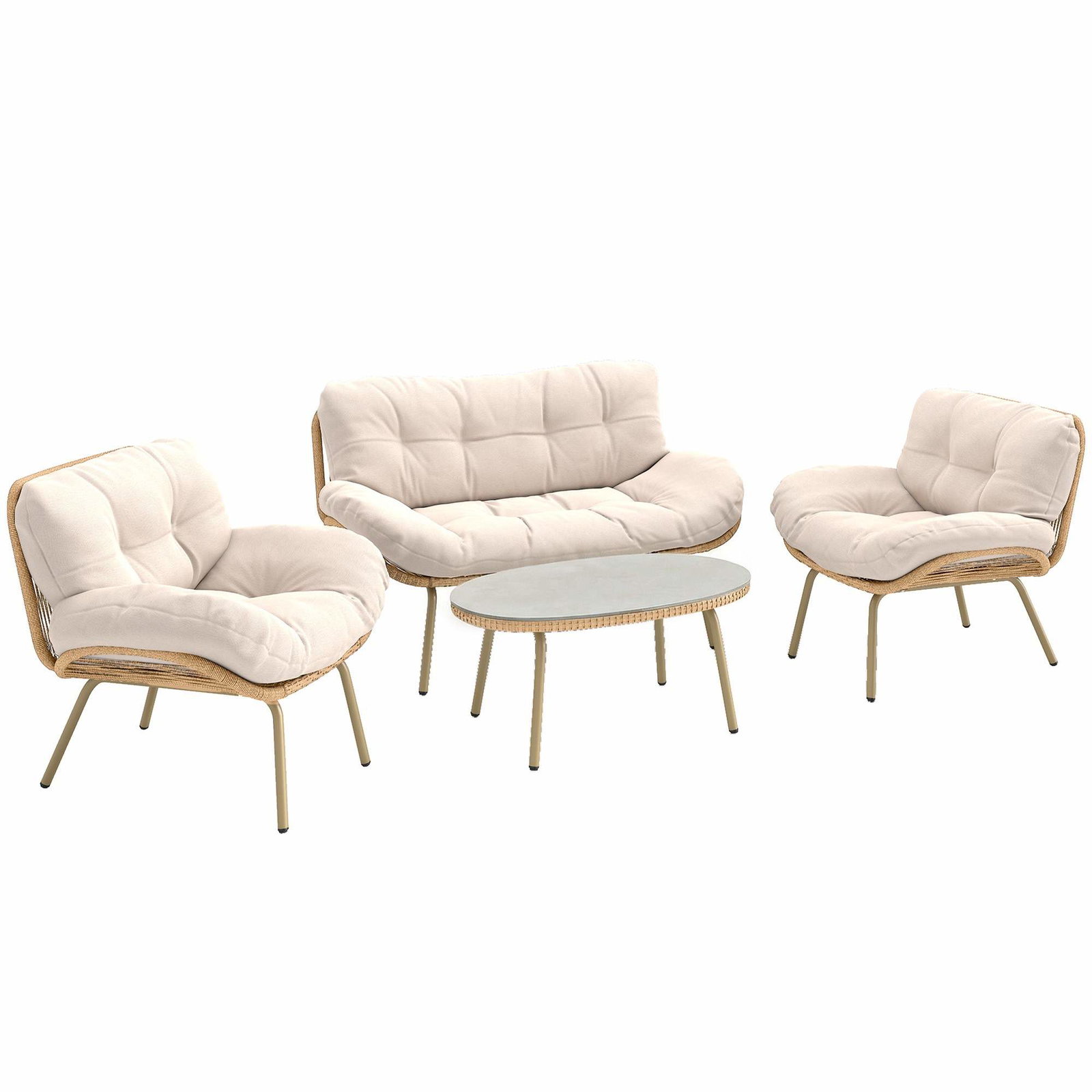 4-delt havemøbelsæt i rattan med hynder