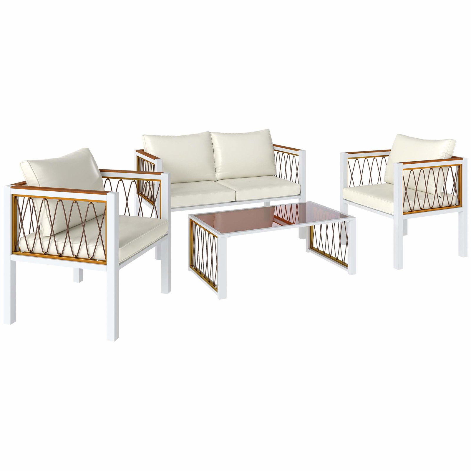4-delat trädgårdsset i rotting – soffa, stolar, glasbord | Hem & Hobby | Pryloteket