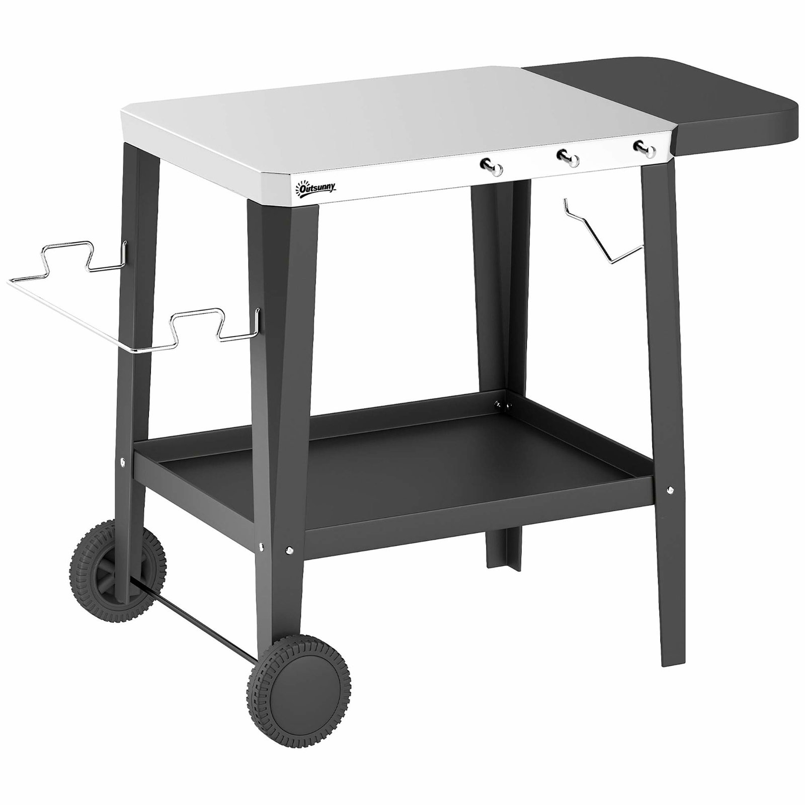 Grillvogn i rustfrit stål med hjul og foldbar hylde