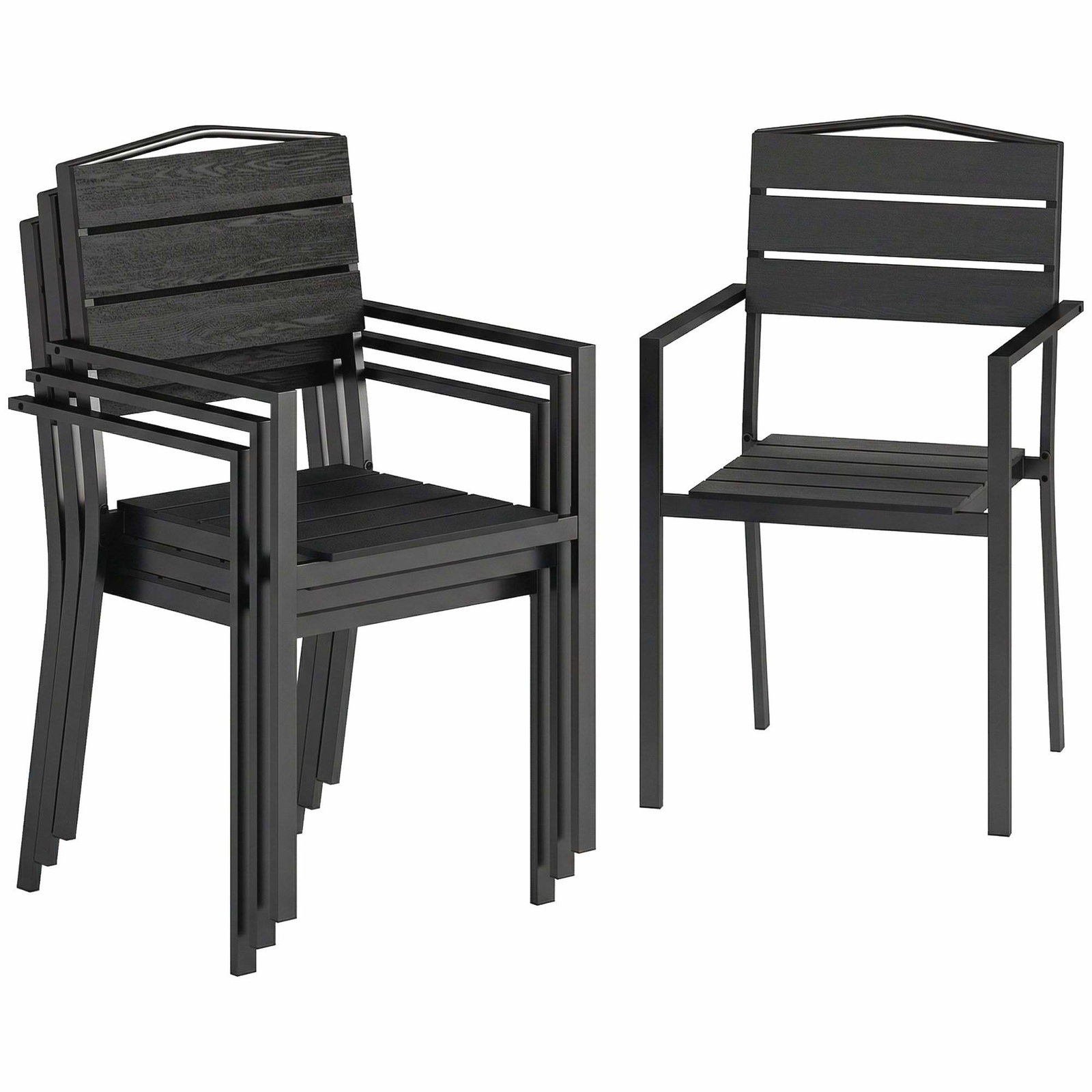 Stapelbara utomhusstolar, set om 4 – svart, HDPE, slitstark | Hem & Hobby | Pryloteket
