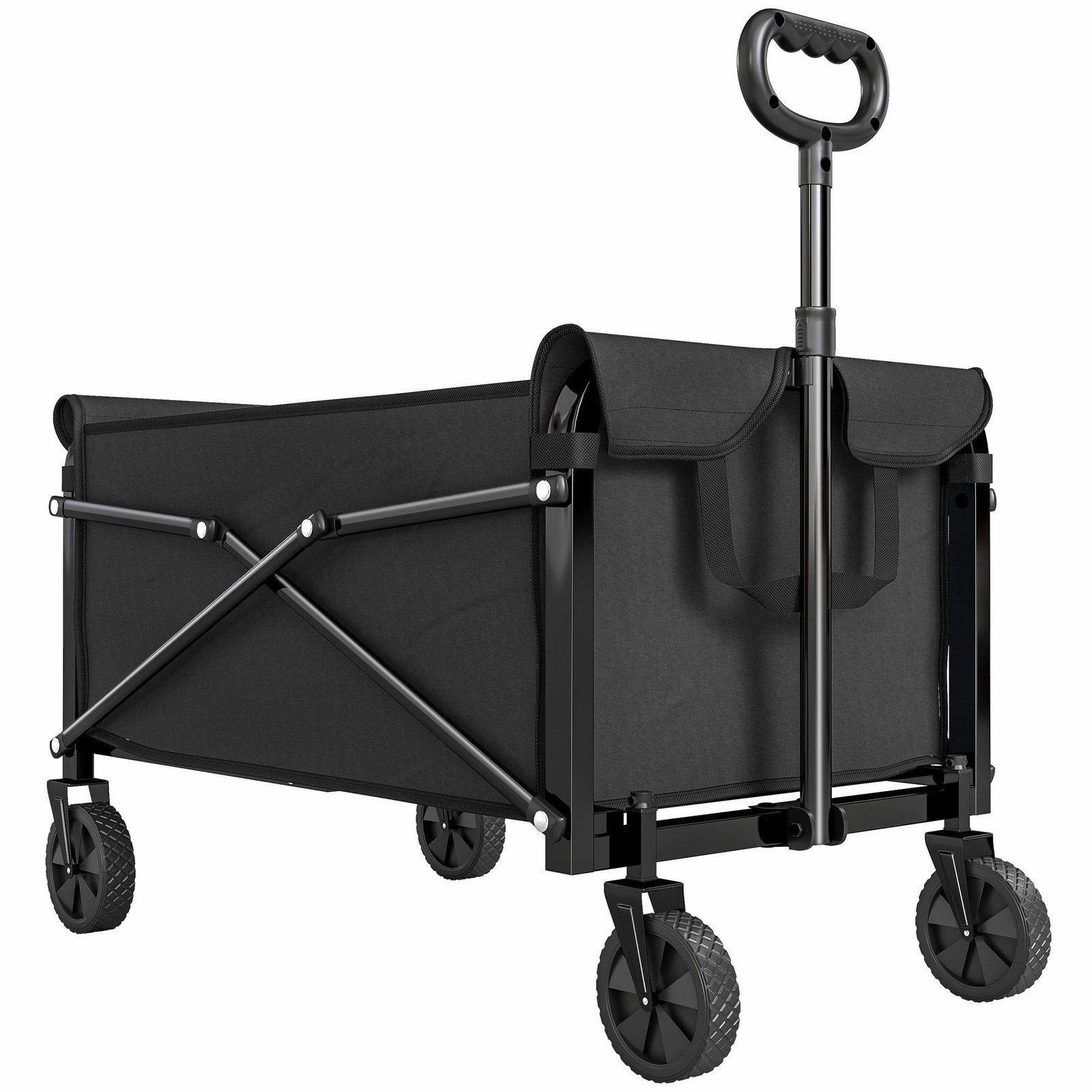 80L foldbar havevogn med justerbart håndtag – sort