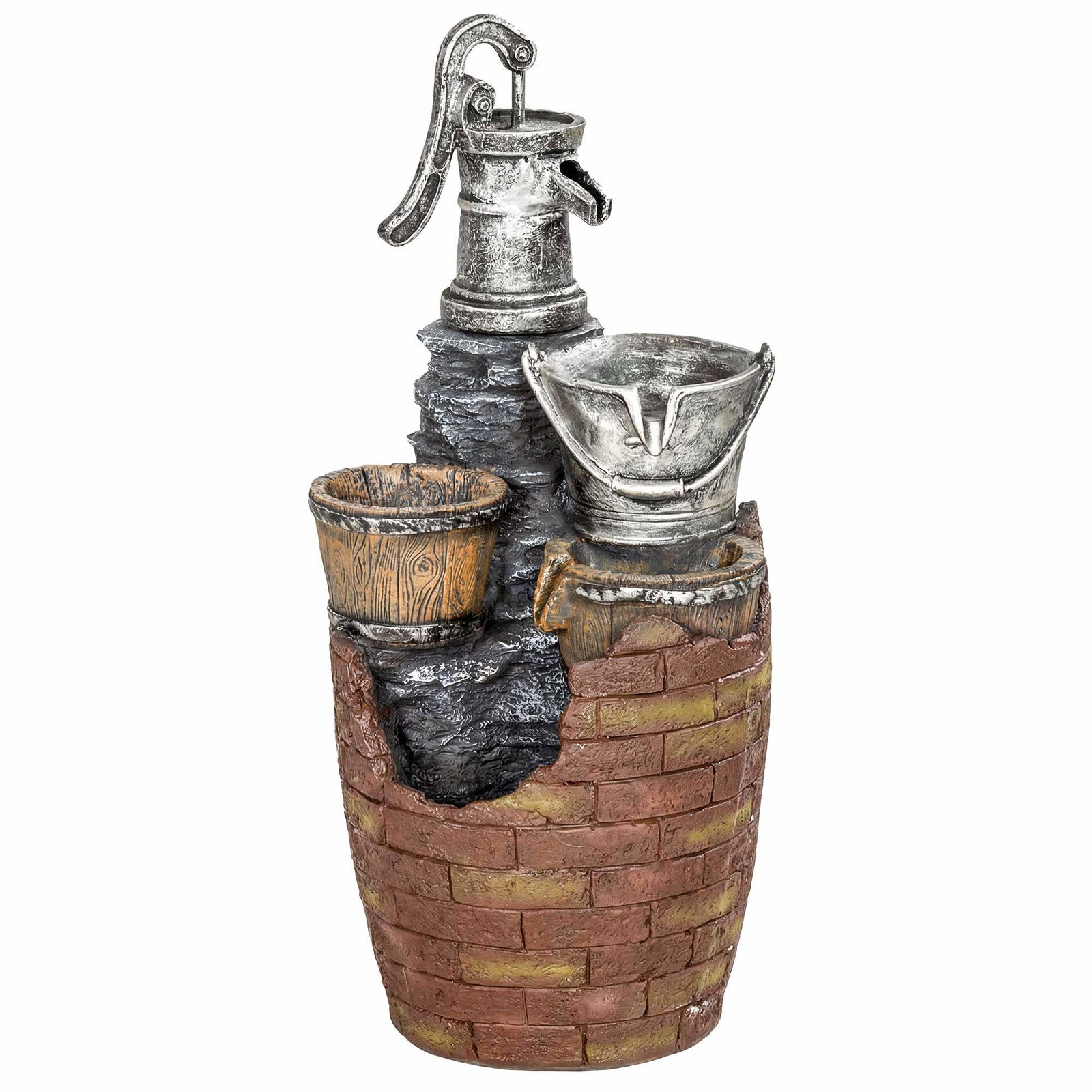 Rustik 4-lags havefontæne med LED-lys og plantekasse