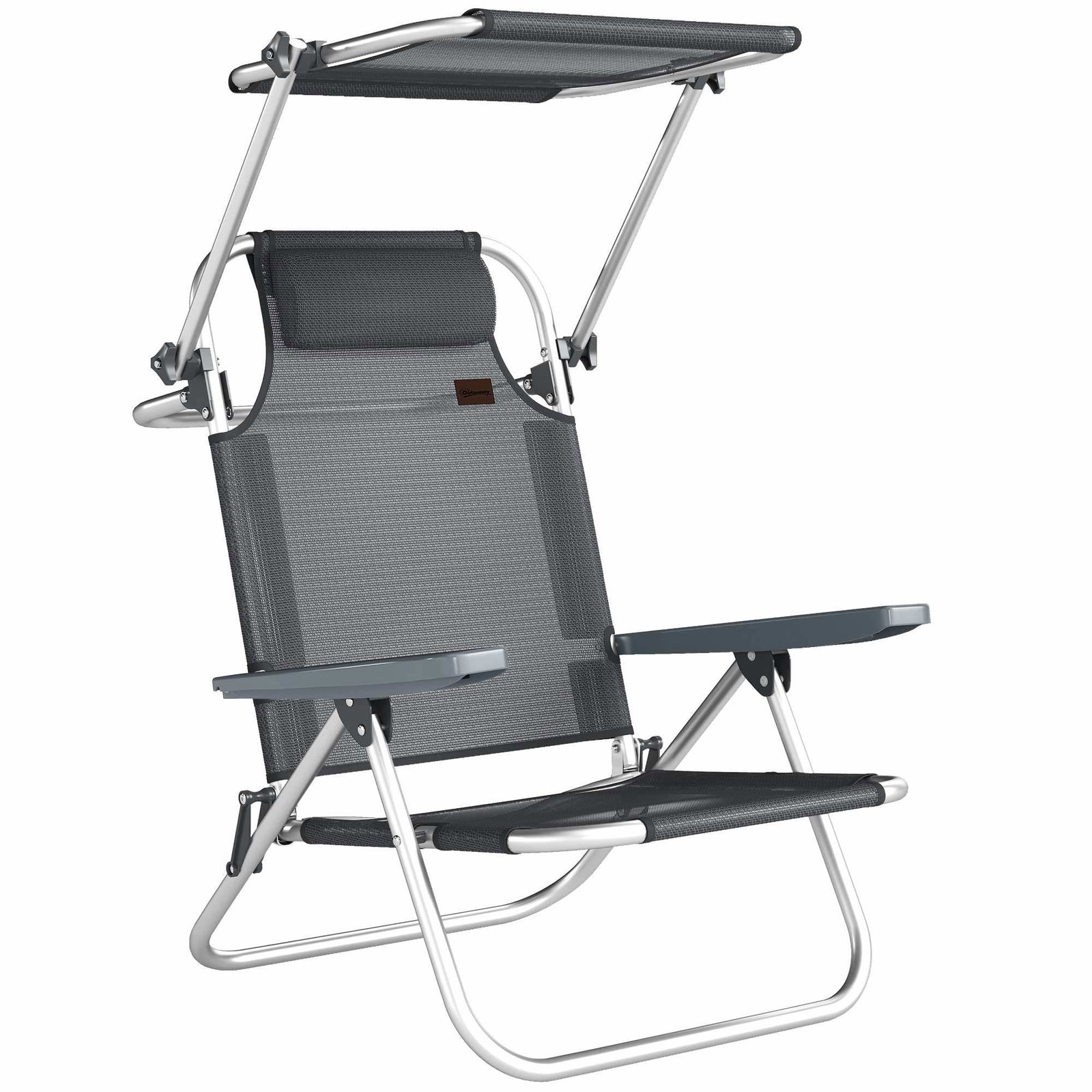 Sammenklappelig liggestol med justerbar baldakin og nakkestøtte