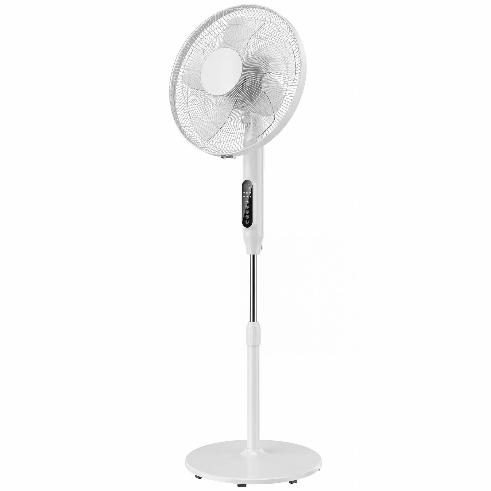 Hvid oscillerende standerventilator – timer, fjernbetjening, justerbar højde